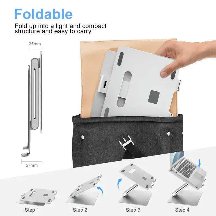 حامل لابتوب او ايباد، من الألمنيوم قابل لتعديل الارتفاع باللون الفضي، مريح وثابت لوضعية مريحة، متوفر لدى اكس ستور في قطر