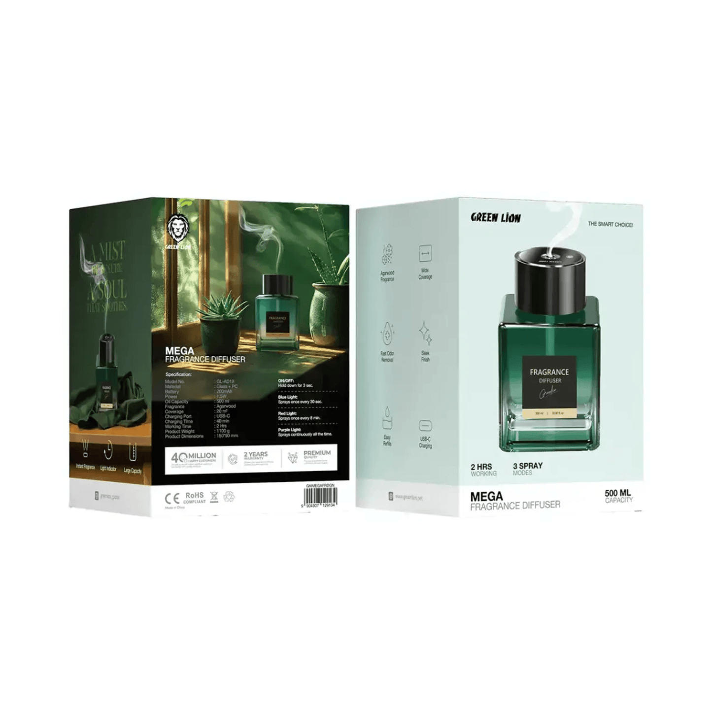 Green Lion smart aroma diffuser 500ml glass body xStore Qatar fragrance device for modern home