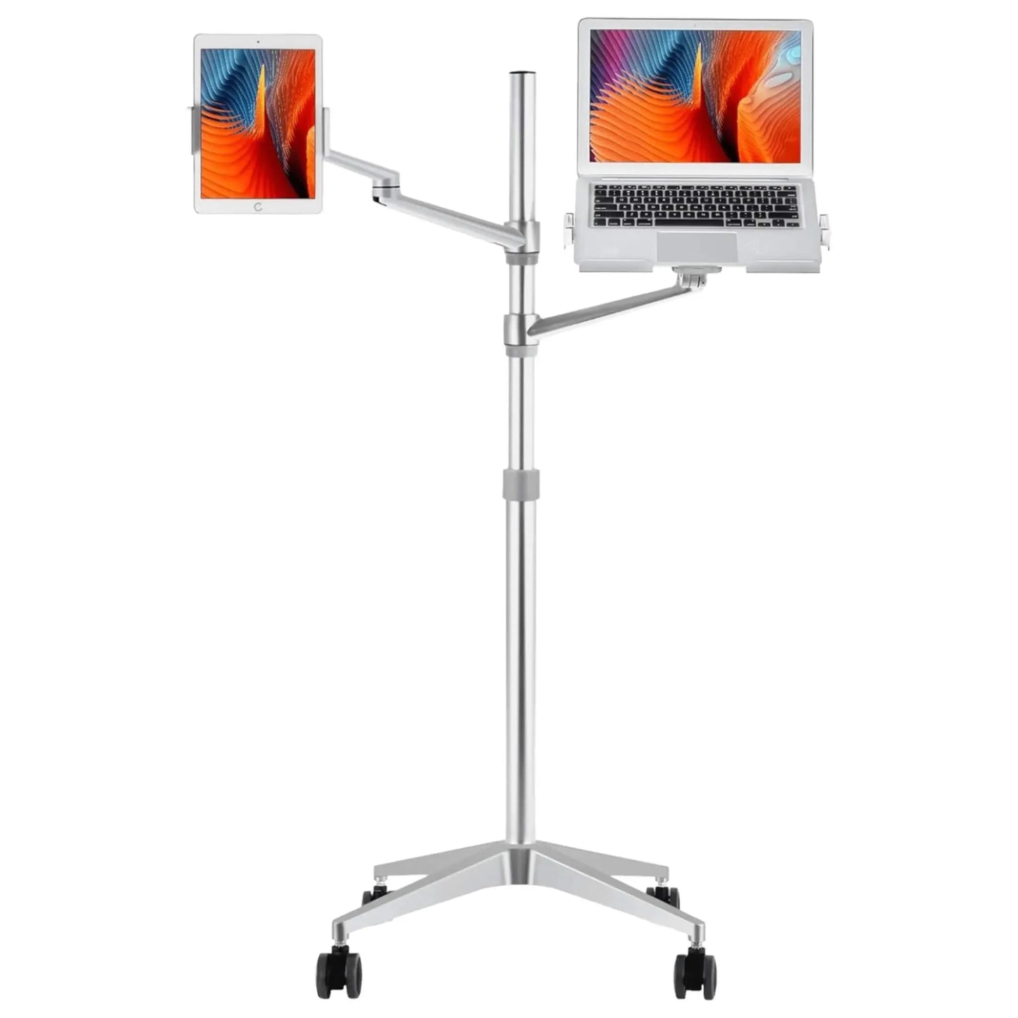 حامل أرضي قابل للتعديل بذراعين للايباد واللابتوب والتابلت، مرن وثابت، مثالي لإعدادات العمل المتعددة، متوفر لدى اكس ستور في قطر