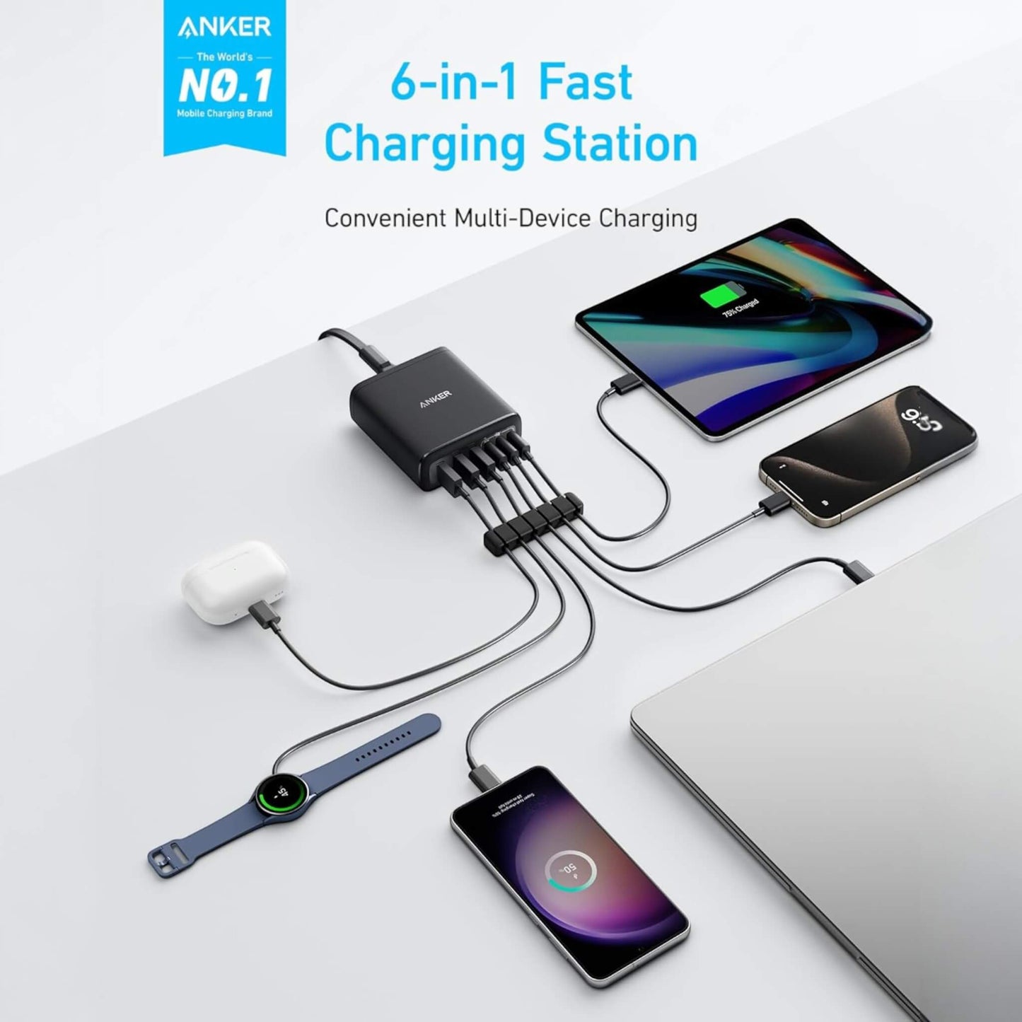 Includes 3 USB-C and 3 USB-A ports for efficient and simultaneous charging from xStore in Qatar.