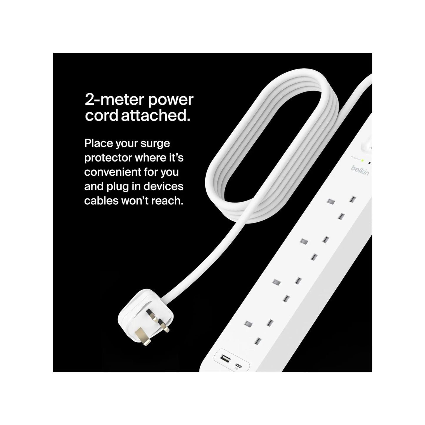 محول حماية من التيار العالي من بيلكن مع ٤ منافذ، يوفر حماية ممتازة للإلكترونيات، متوفر لدى اكس ستور في قطر