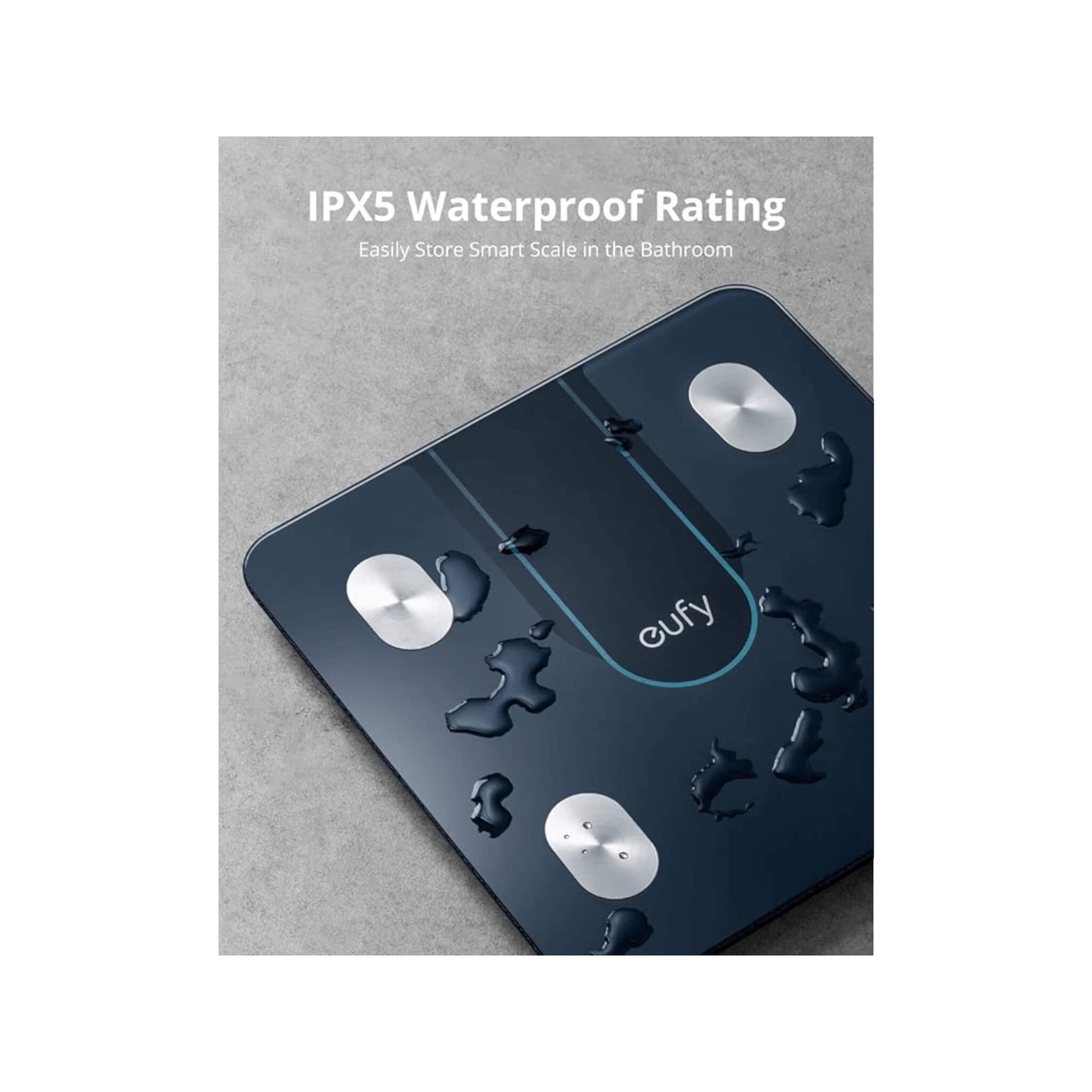Waterproof smart scale with anti-slip design, rounded corners, and a 12-month warranty from xStore in Qatar
