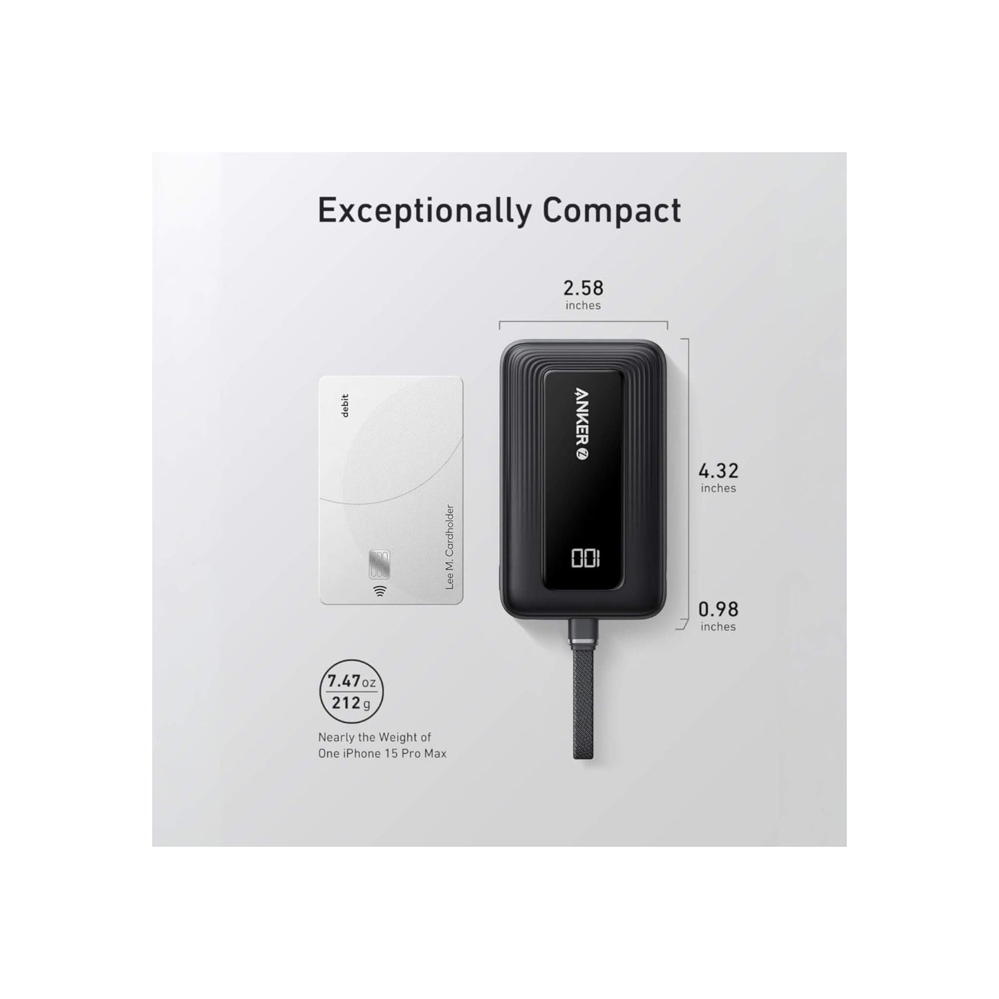 Anker Zolo Power Bank 10,000mAh 30W - Built-in USB-C Cable in Black, available now at xStore.qa in Qatar.