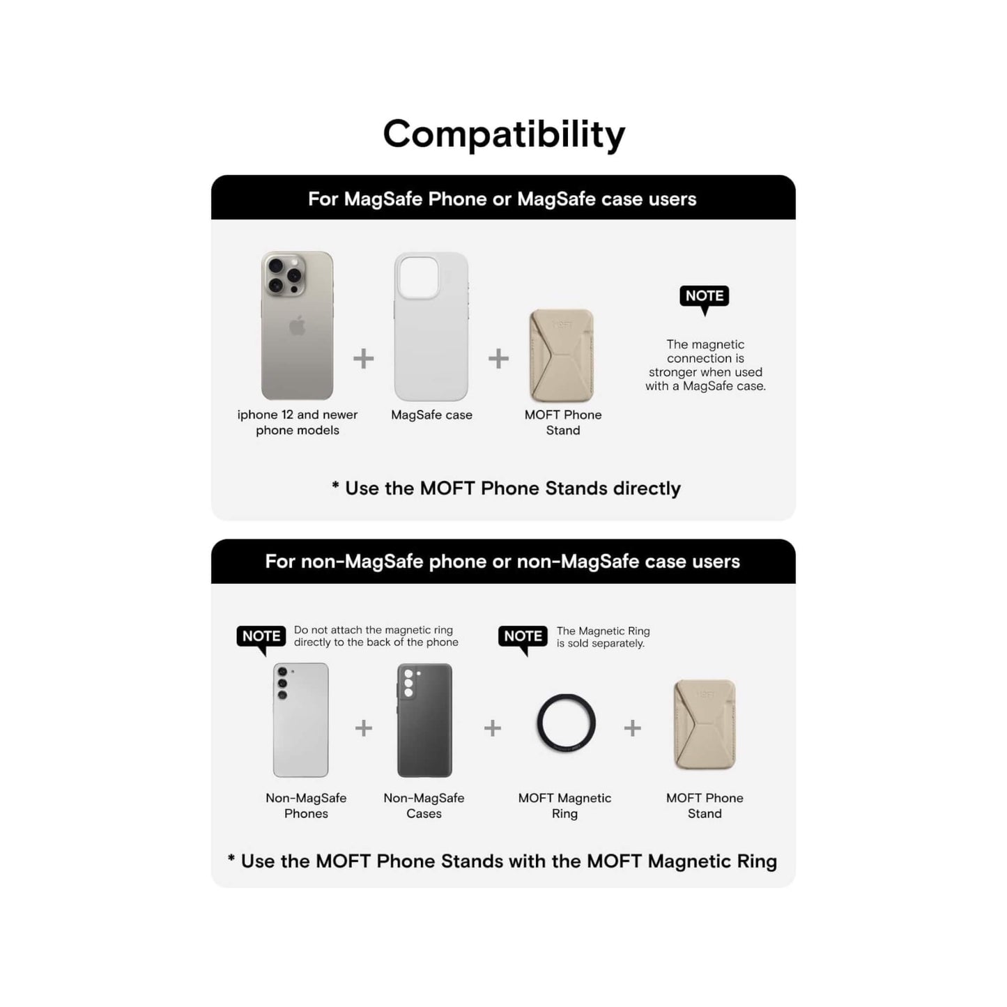 مسكة ومحفظة موفت المغناطيسية مع حامل بتقنية ماج سيف، تصميم أنيق ومثالي للاستخدام اليومي، متوفرة الآن لدى اكس ستور في قطر.