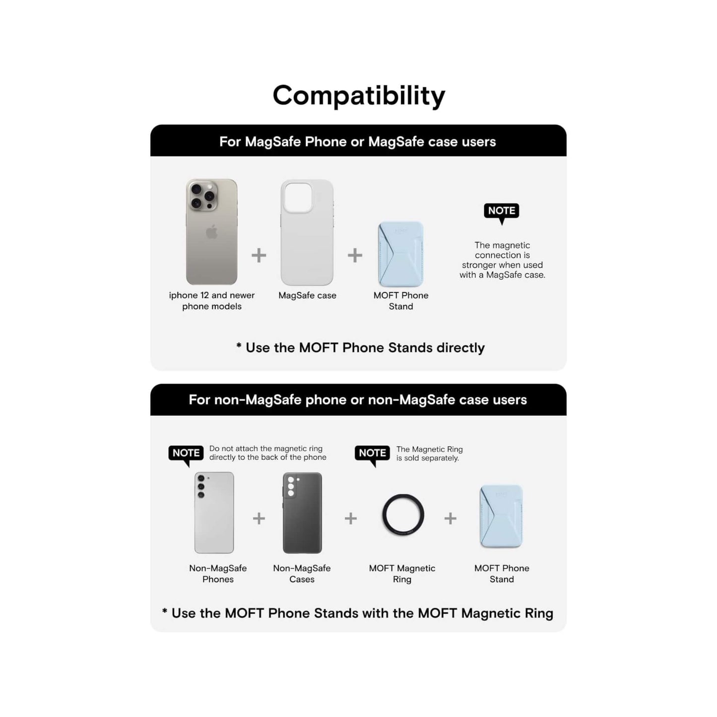 مسكة ومحفظة موفت المغناطيسية مع حامل بتقنية ماج سيف، تصميم أنيق ومثالي للاستخدام اليومي، متوفرة الآن لدى اكس ستور في قطر.