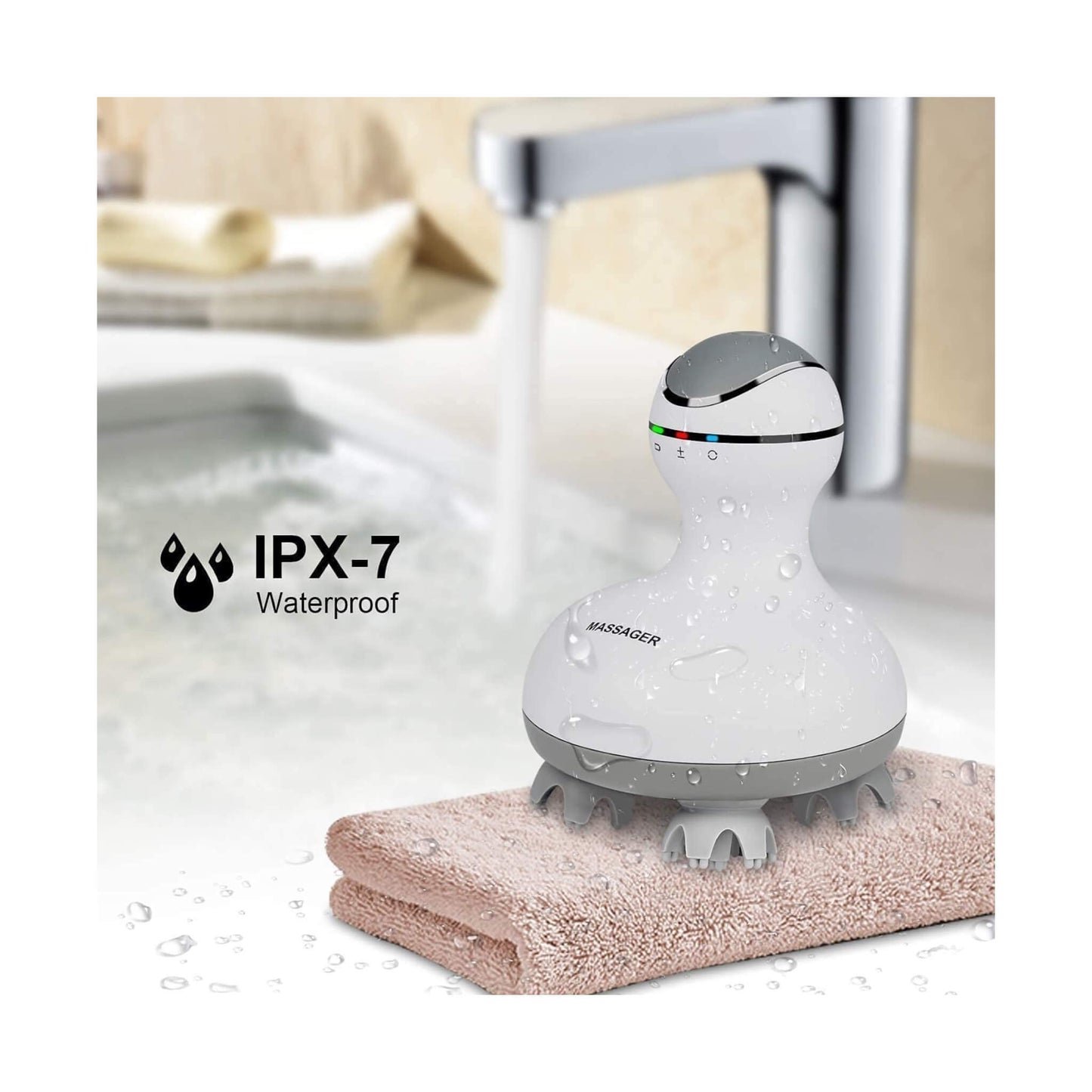 Rechargeable cordless scalp massager with IPX7 waterproof design, ideal for dry and wet use from xStore in Qatar