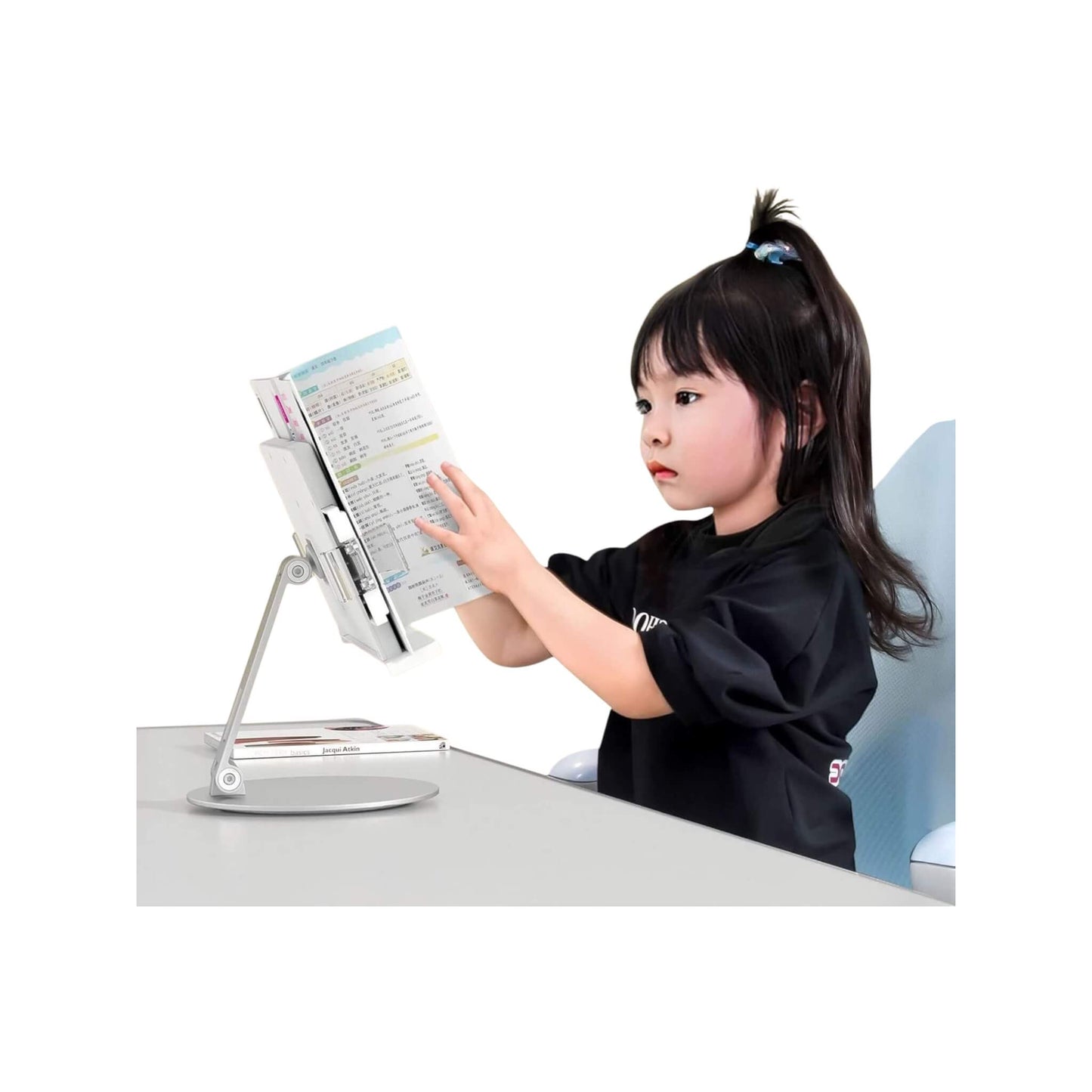 360° adjustable book stand from xStore.qa, foldable, height-adjustable, fits A6-A4 papers, books, tablets, versatile in Qatar.
