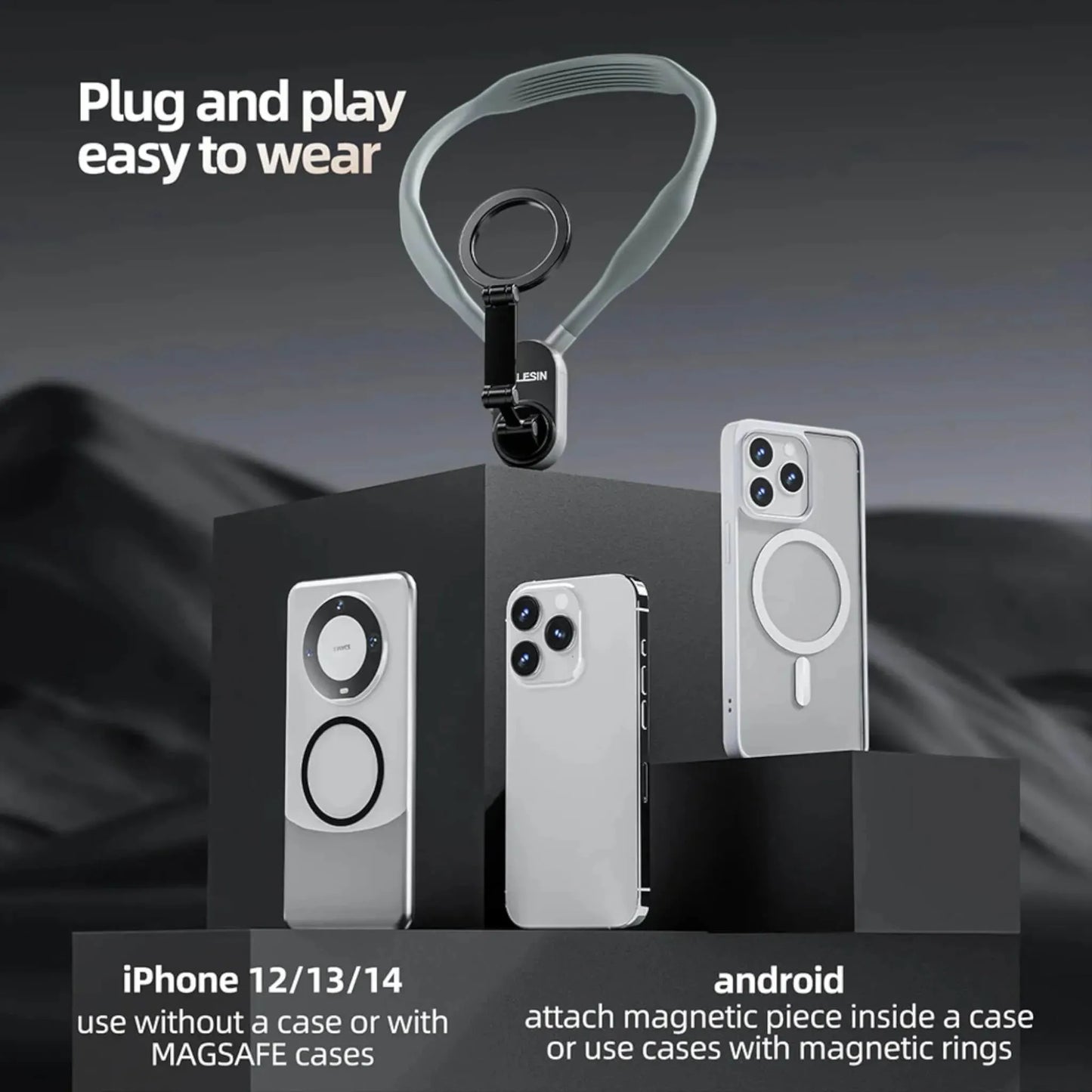 TELESIN Magnetic Neck Mount for Phones, hands-free and adjustable, for filming and easy viewing, from xStore in Qatar.