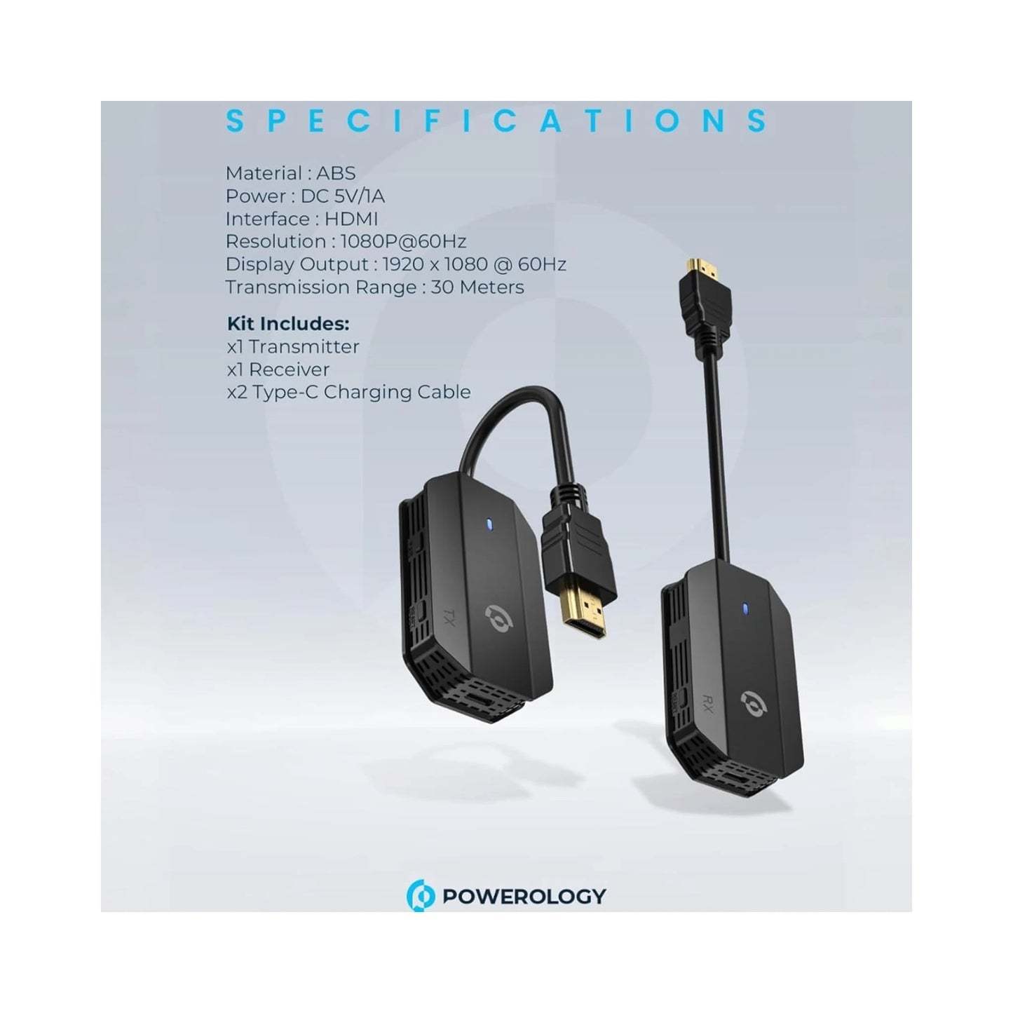 Powerology Wireless HDMI Adaptor, With an impressive 30-Meter (98-foot) transmission range, at xStore.qa in Qatar.