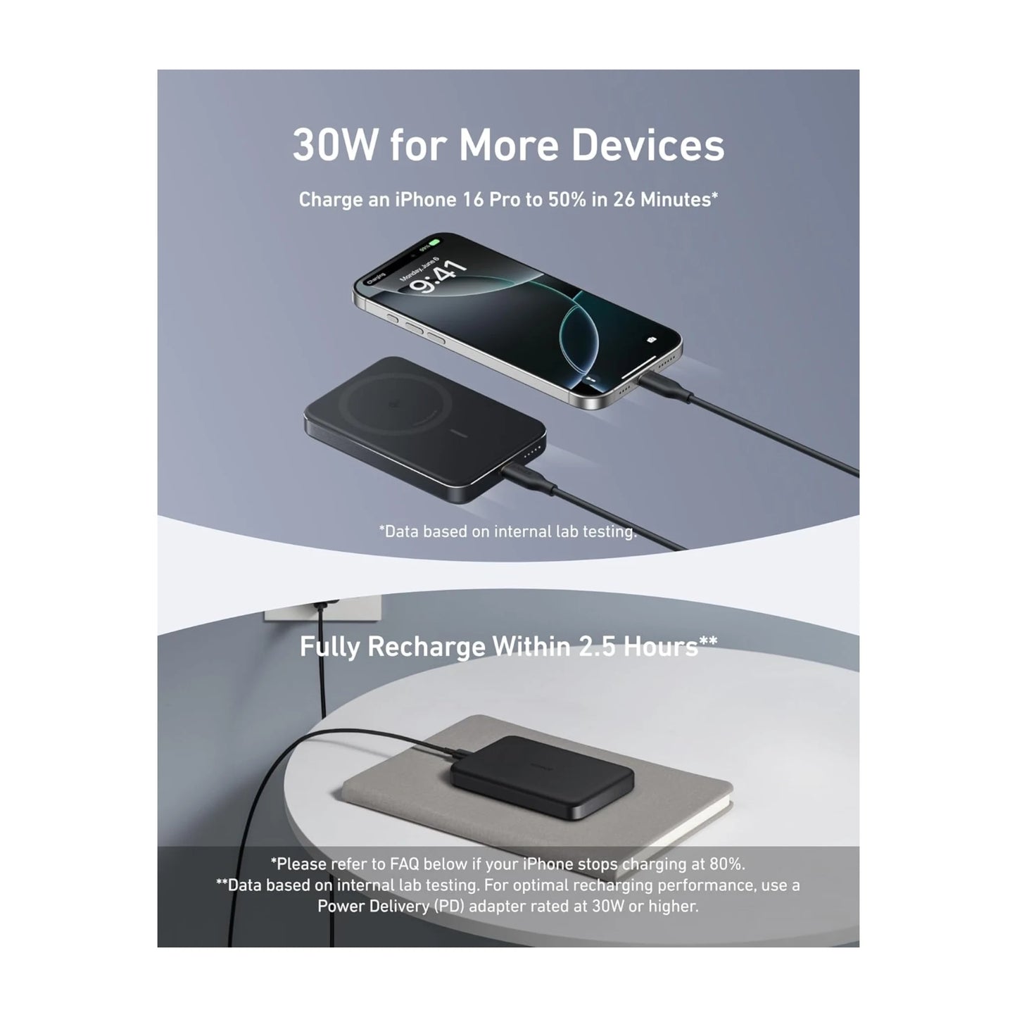 Anker MagGo Power Bank ultra-slim and portable, measuring 0.58 inches thick with 10,000mAh capacity, at xStore.qa in Qatar.