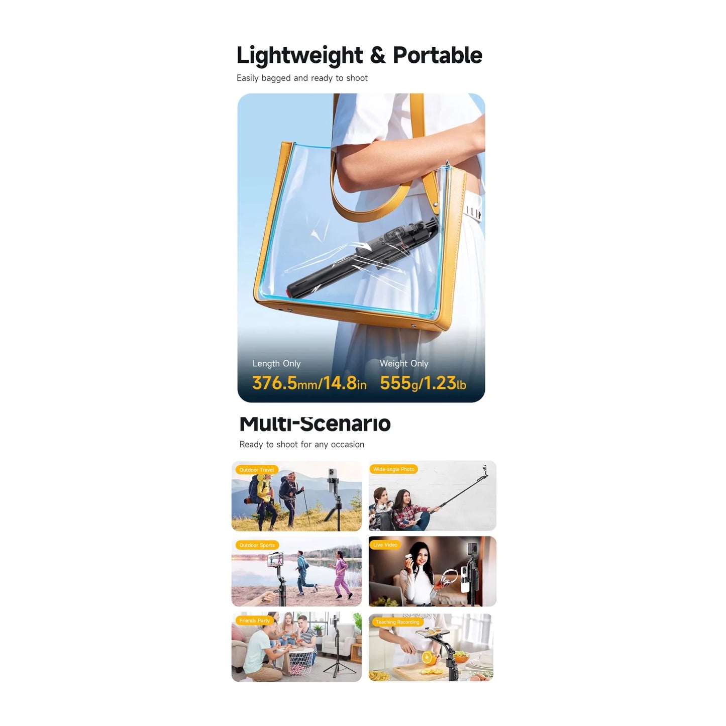Tracking Gimbal Selfie Stick Tripod, Detachable remote control and phone clip, Available now from xStore.qa in Qatar.