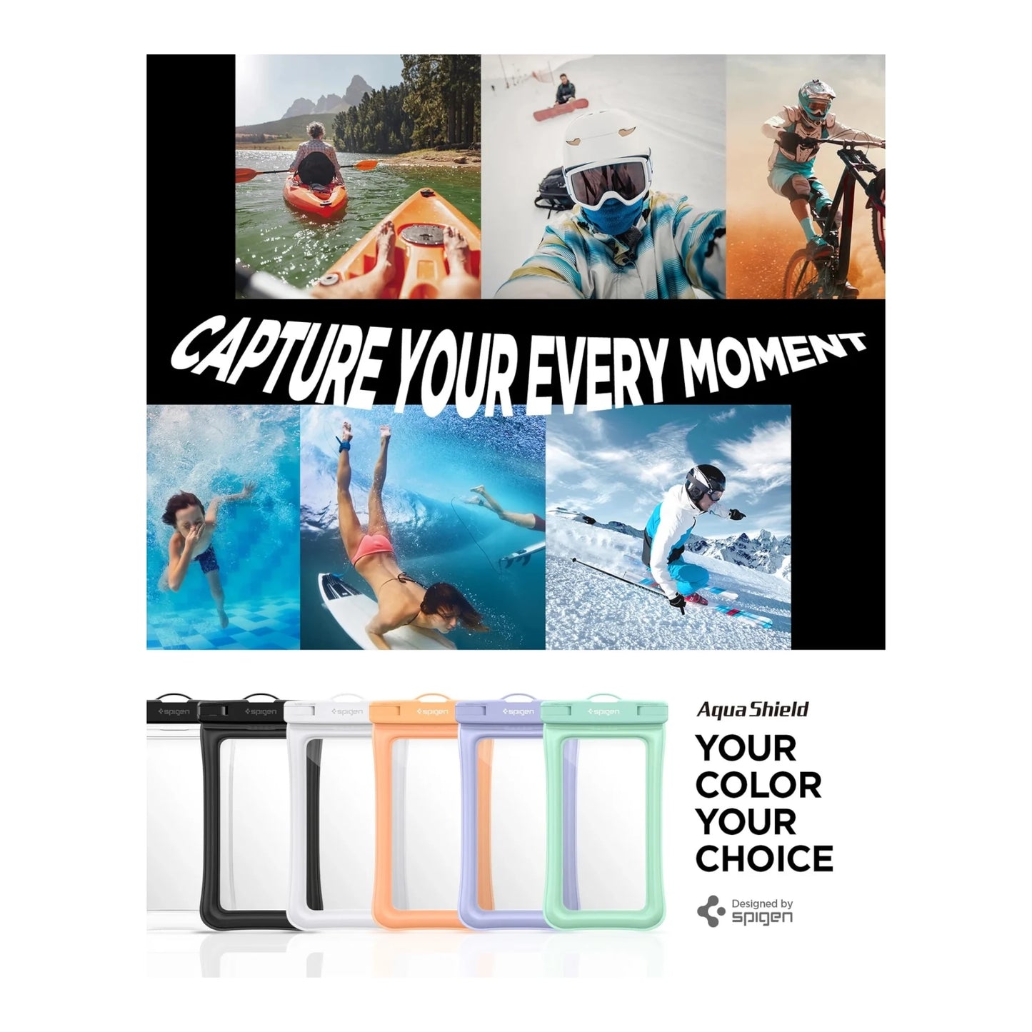 Water-proof Cover For phones, from Spigen Company, the possibility of diving up to 30 meters, Available at xStore.qa in Qatar.