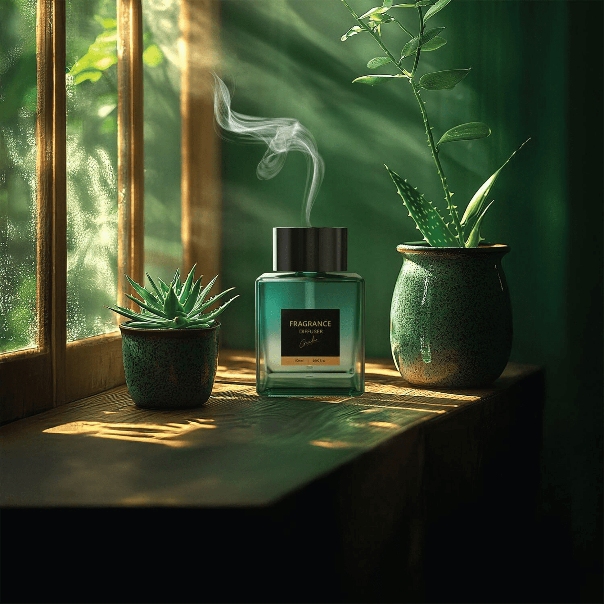 Green Lion diffuser 500ml glass aroma humidifier style xStore Qatar smart home fragrance device