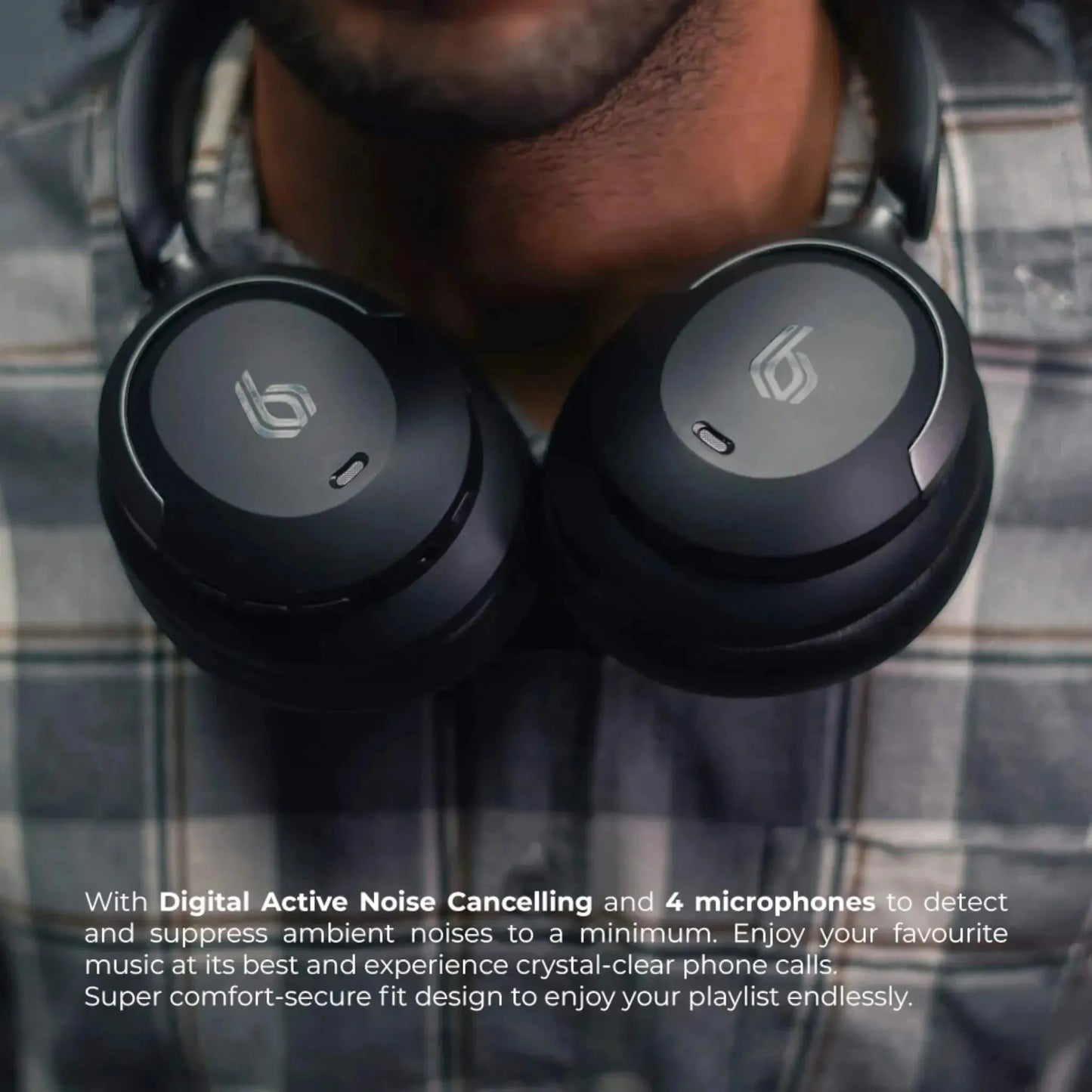 Bluepebble C8 Noise Cancelling Headphones, black, delivers immersive sound, noise cancellation, from xStore in Qatar.