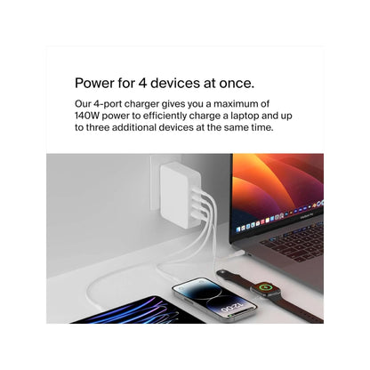 Belkin شاحن بلكن ٤ منافذ بقوة ١٤٠ واط - أبيض xStore