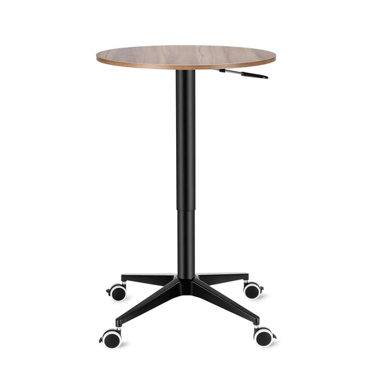 Adjustable Round Floor Table in Hickory finish, versatile, stylish table for any room, adjustable height, from xStore in Qatar.