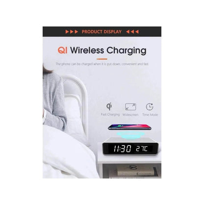 LED Digital Alarm Clock with 10W Fast Qi Charging Stand - Dual-function, clear display, and fast wireless charging, at xStore in Qatar.