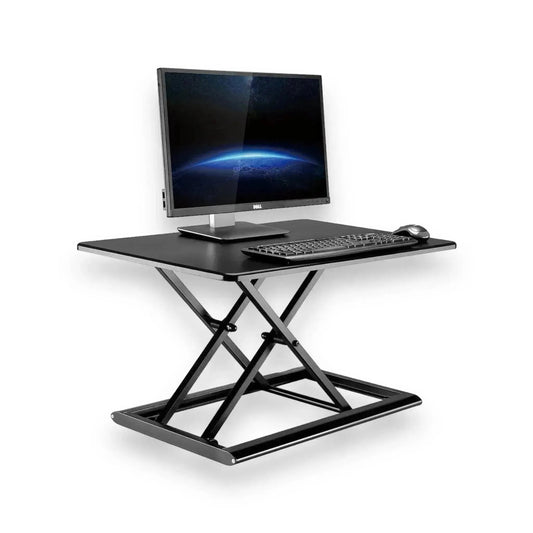 Adjustable standing desk, aluminum base, 76.5x51cm tabletop, height 5.5-43cm, supports 12.3kg, fully assembled, from xStore Qatar.