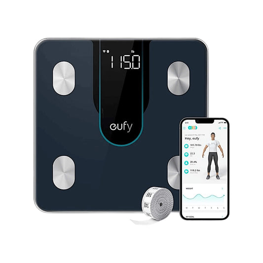 Eufy Smart Scale P2 with 15 body metrics, 3D model, and app syncing from xStore in Qatar.
