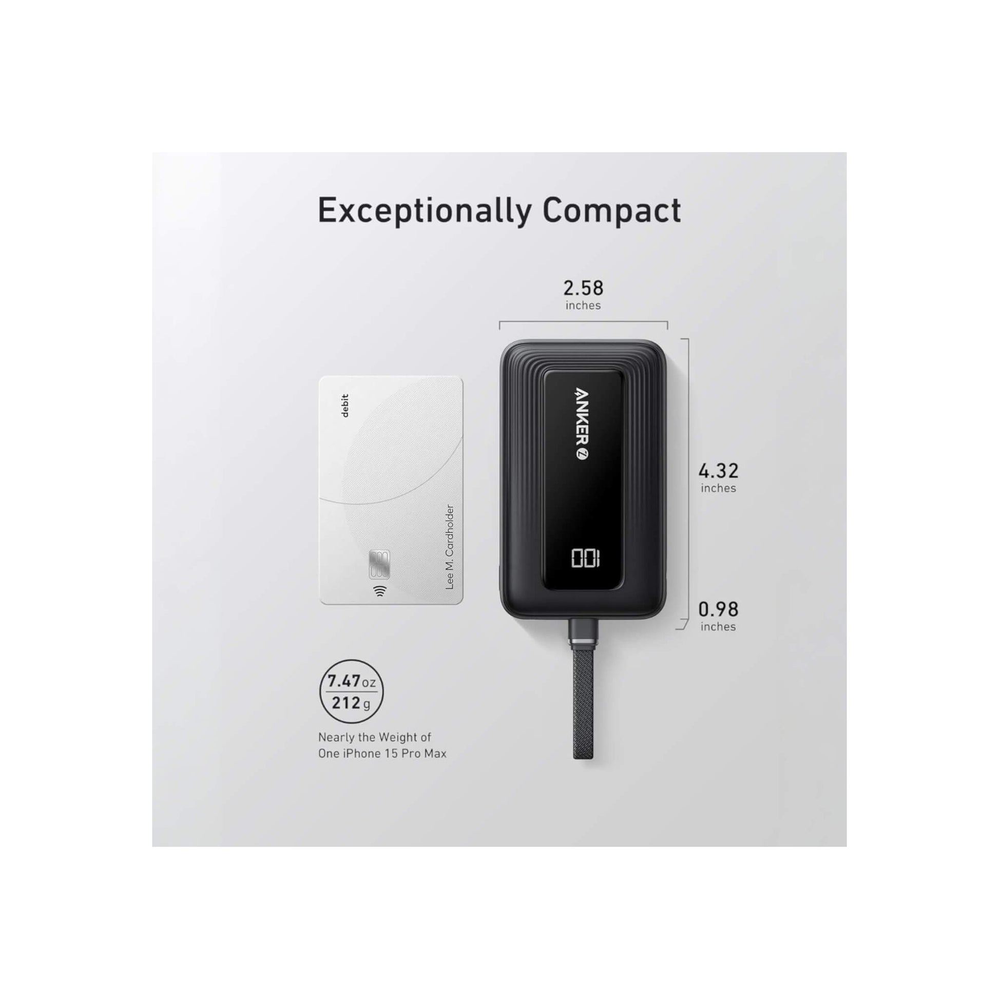 Anker Zolo Power Bank 10,000mAh 30W - Built-in USB-C Cable in Black, available now at xStore.qa in Qatar. 