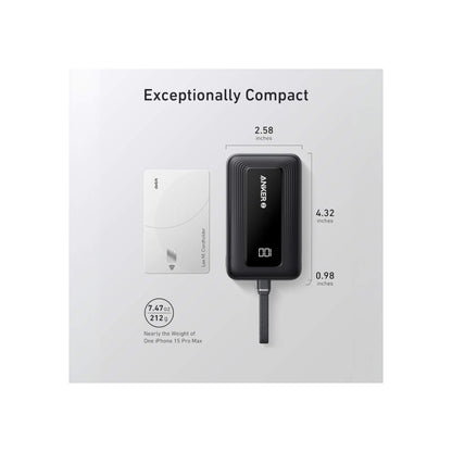 Anker Zolo Power Bank 10,000mAh 30W - Built-in USB-C Cable in Black, available now at xStore.qa in Qatar. 