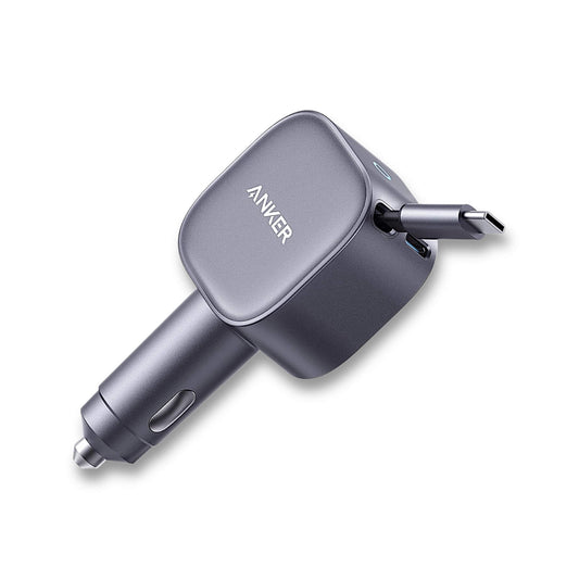 75W fast car charger with USB-C port for high-speed charging , Retractable cable extends up to 29.5 inches, from xStore in Qatar
