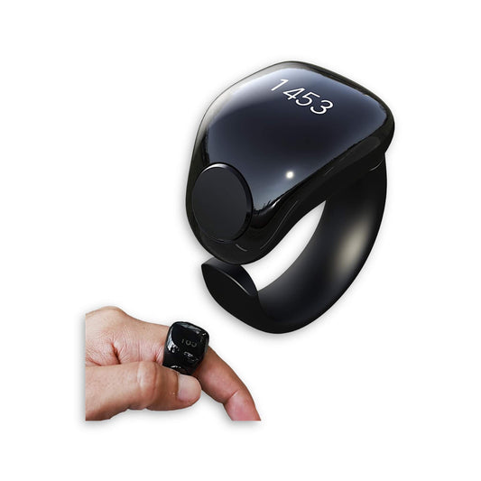 Smart Zikr ring with OLED screen shows prayer count time and prayer times waterproof design from xStore.qa in Qatar.