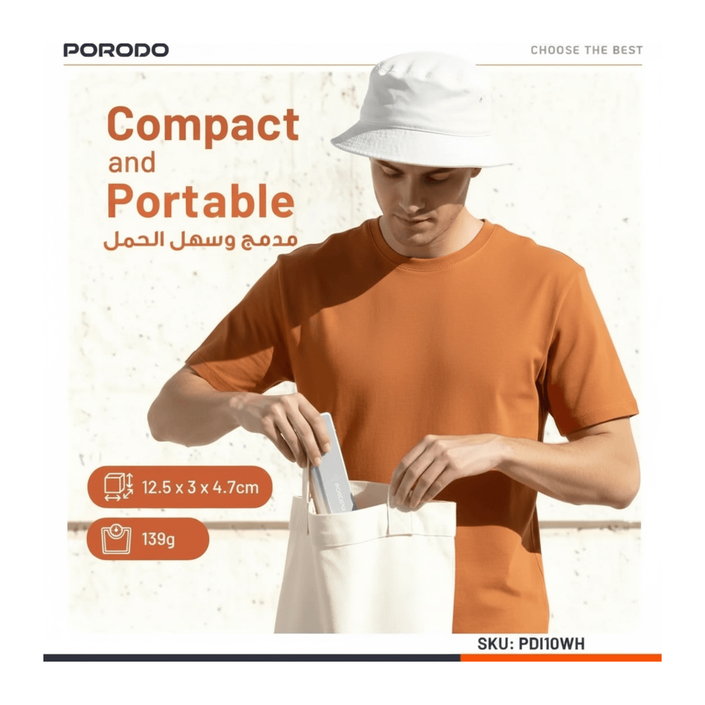 Porodo Malibu Selfie Stick with Tripod & Bluetooth Remote, Stable tripod base for hands-free use.