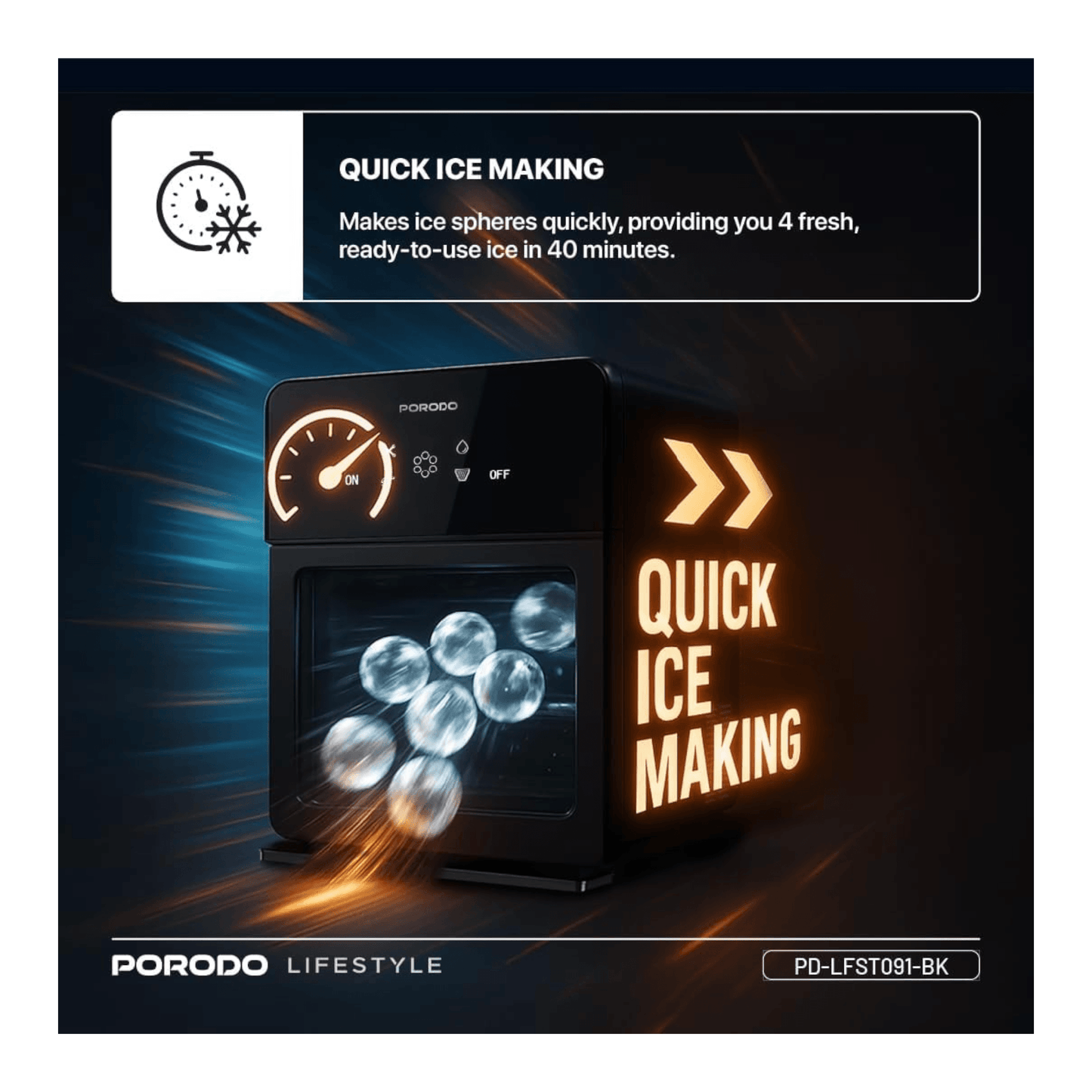 Porodo Ice Maker 10kg Per Day, Auto self-cleaning saves time and effort.
