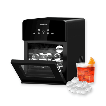 Porodo Ice Maker 10kg Per Day, Produces 4 ice spheres every 40 minutes for a continuous ice supply.