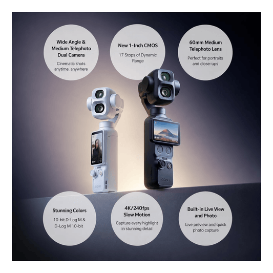 DJI Osmo Pocket 4P Vlog 4K Camera with Dual Lens, Dual lens system for wider shots and enhanced detail.