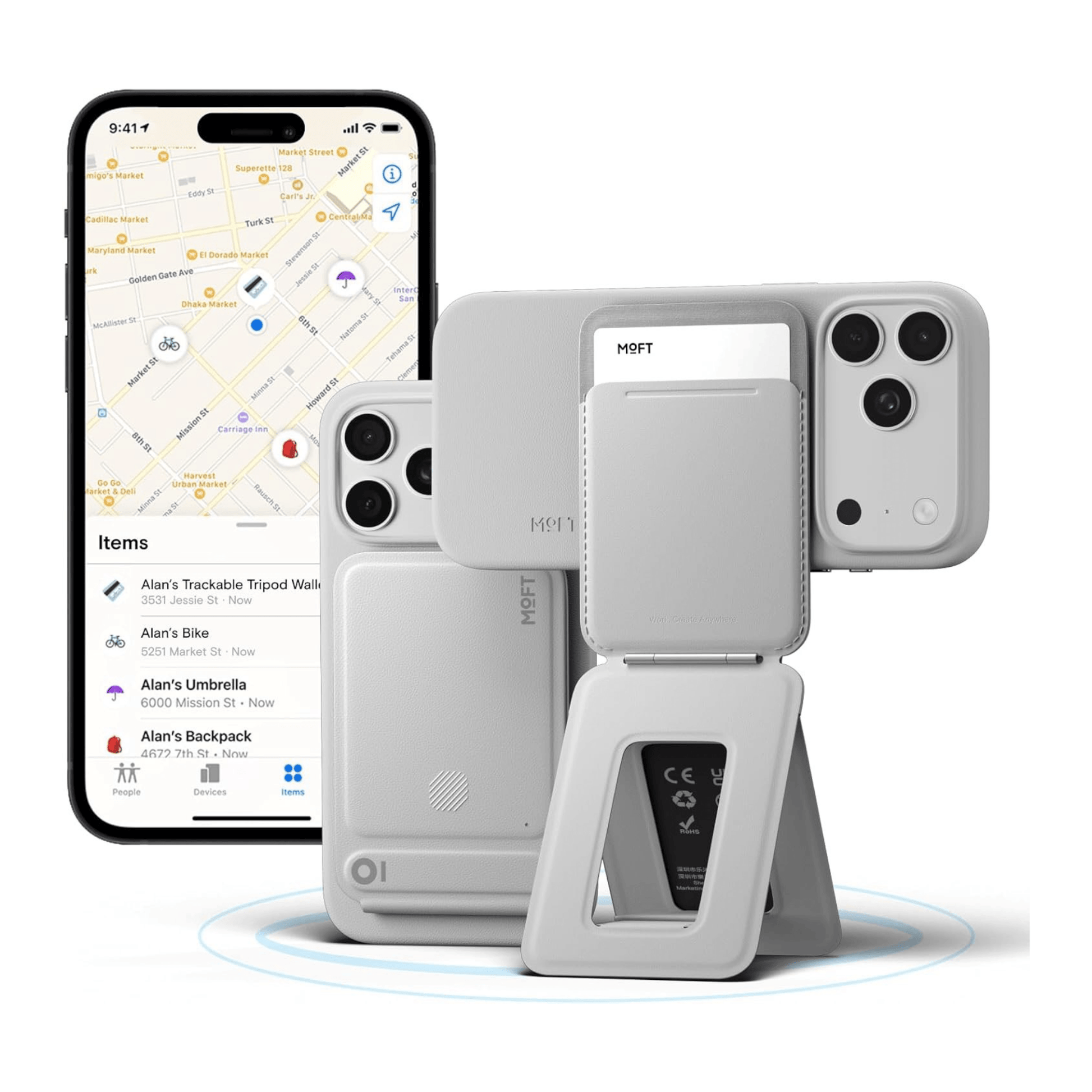 MOFT Trackable MagSafe Wallet Tripod Stand with Find My, Up to 6 months battery life. 