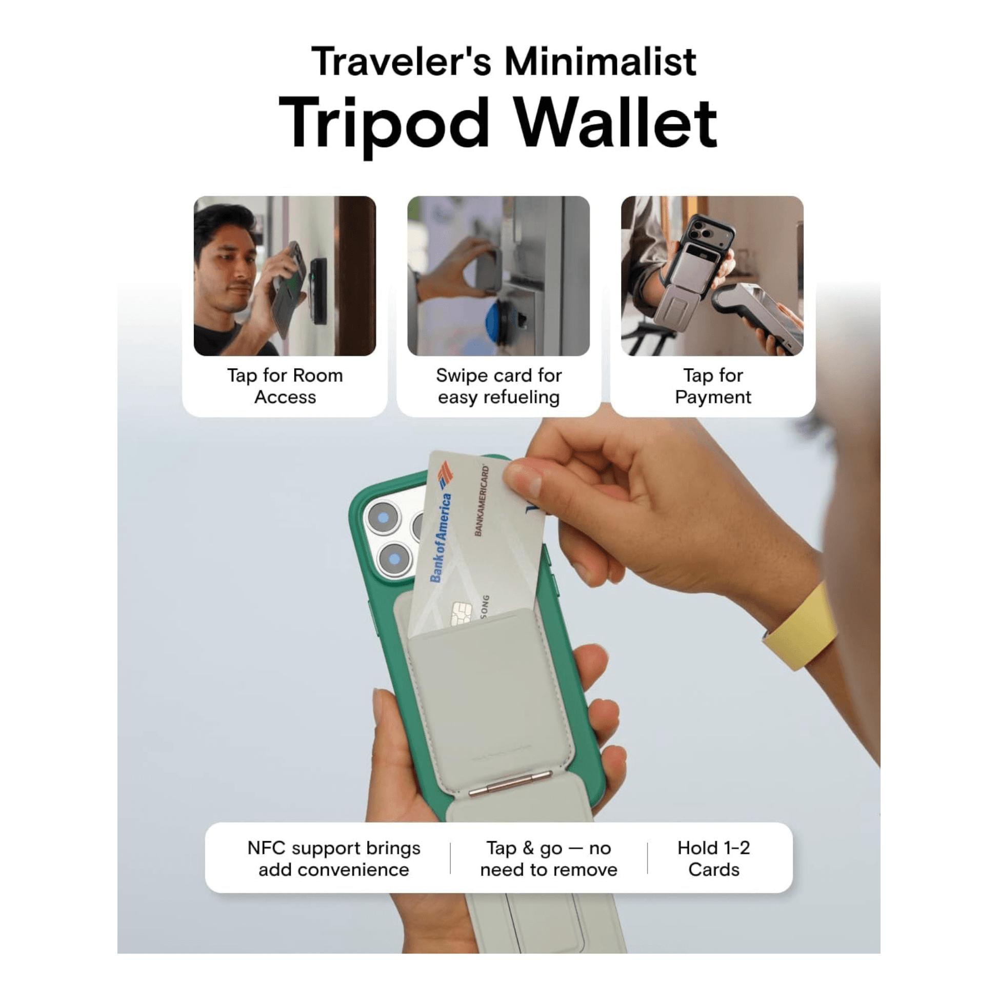 MOFT Trackable MagSafe Wallet Tripod Stand with Find My, Built-in capture button for shooting via Bluetooth. 