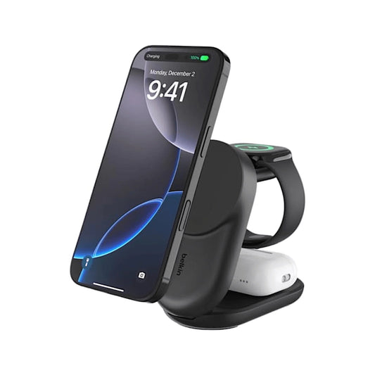 Belkin UltraCharge 3-in-1 MagSafe Charger 25W at xStore in Qatar. Fast wireless charging for iPhone, Apple Watch, & AirPods.