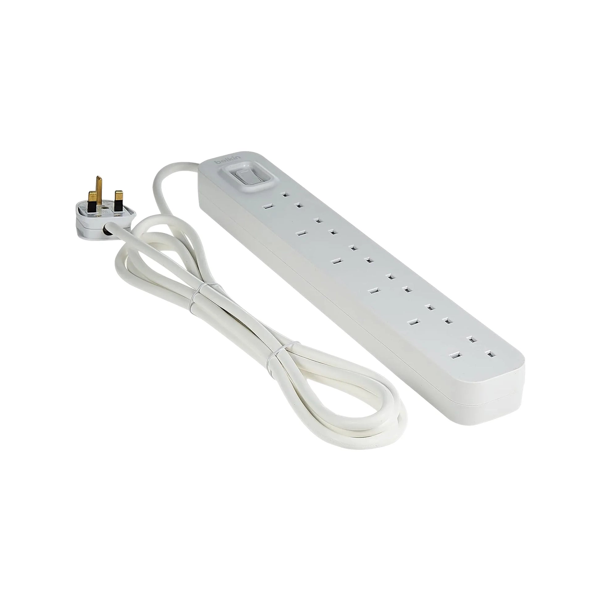2. Belkin power extension strip 6 ports, slim design and 3 meter cord for electronics and chargers, available at xStore in Qatar.