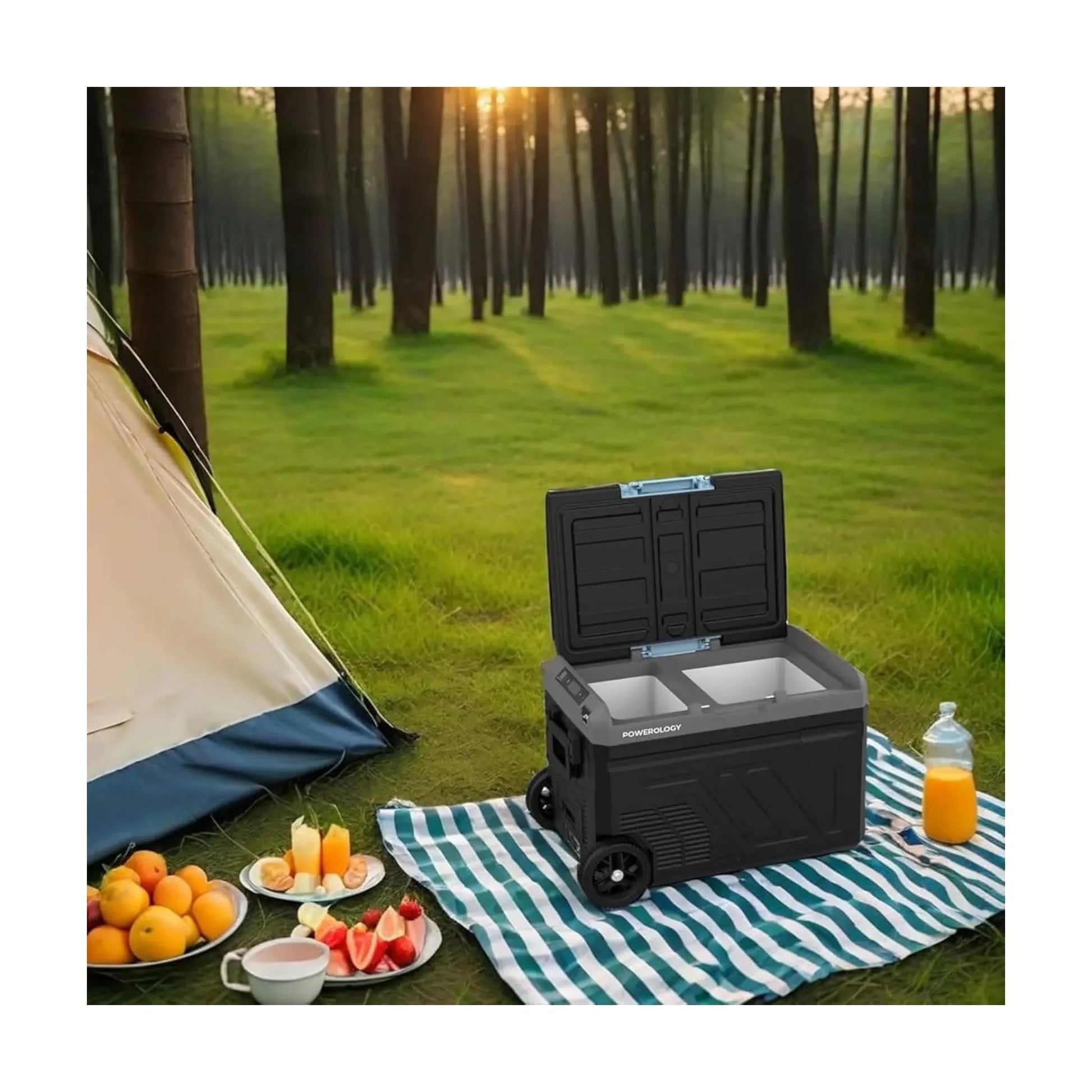 Powerology Portable Fridge & Ice Maker 40 Liter, Equipped with a sturdy pull bar and durable wheels, at xStore.qa in Qatar.