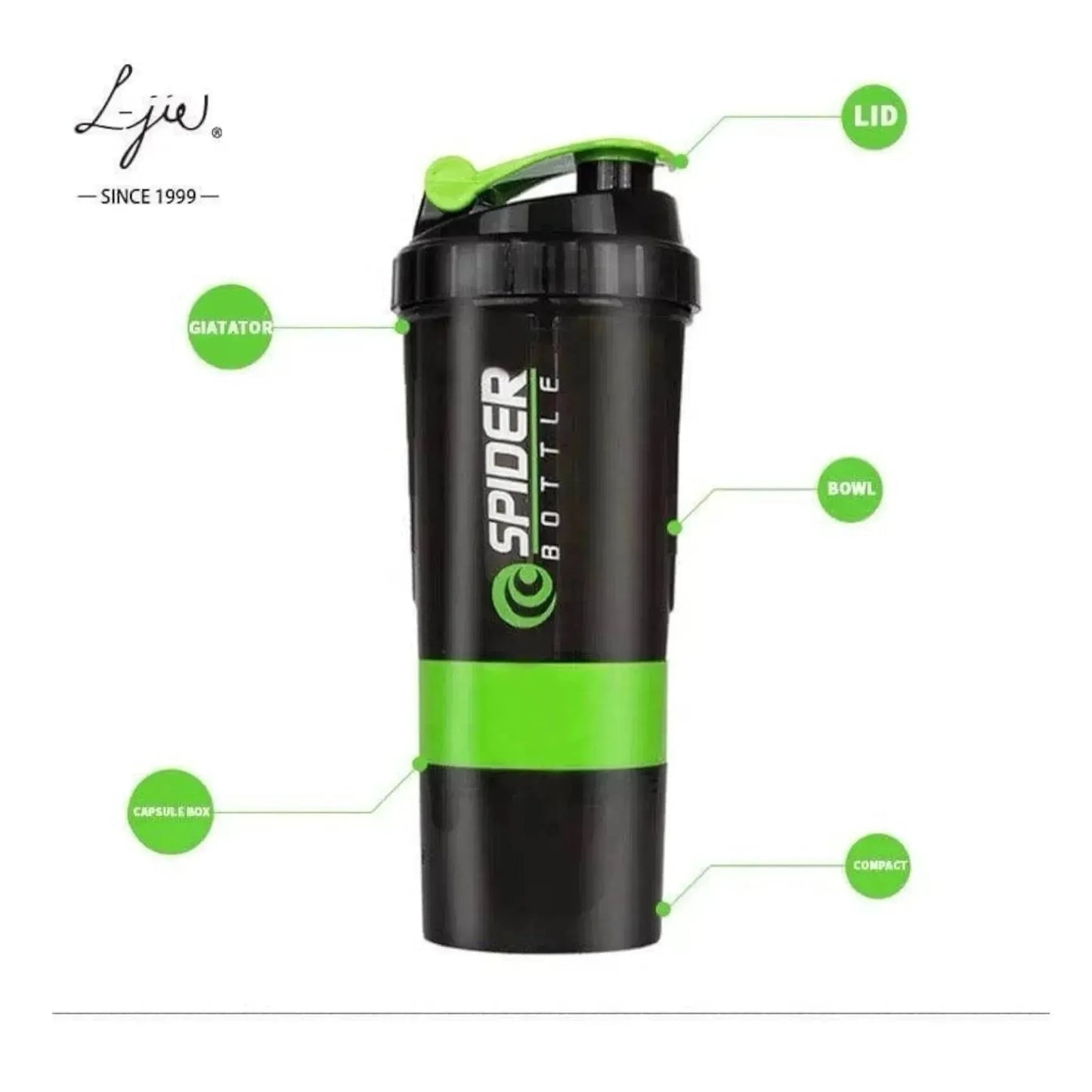 3 in 1 Protein Shaker - Multifunctional bottle for mixing, storage, and carrying supplements, leak-proof, available at xStore in Qatar.