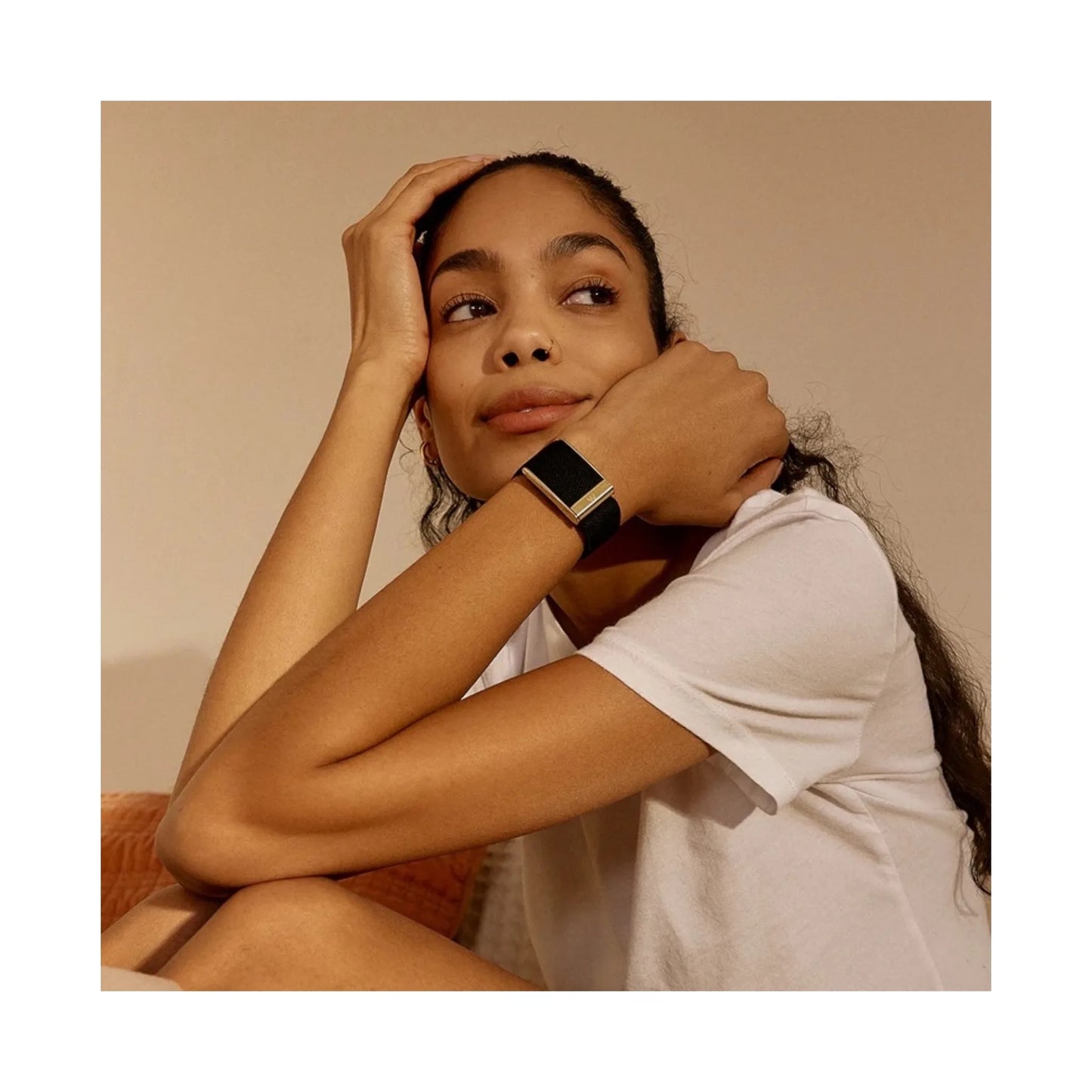 Whoop MG SuperKnit Luxe Band Obsidian premium knit strap with gold clasp, Available Now From xStore.qa in Qatar. 
