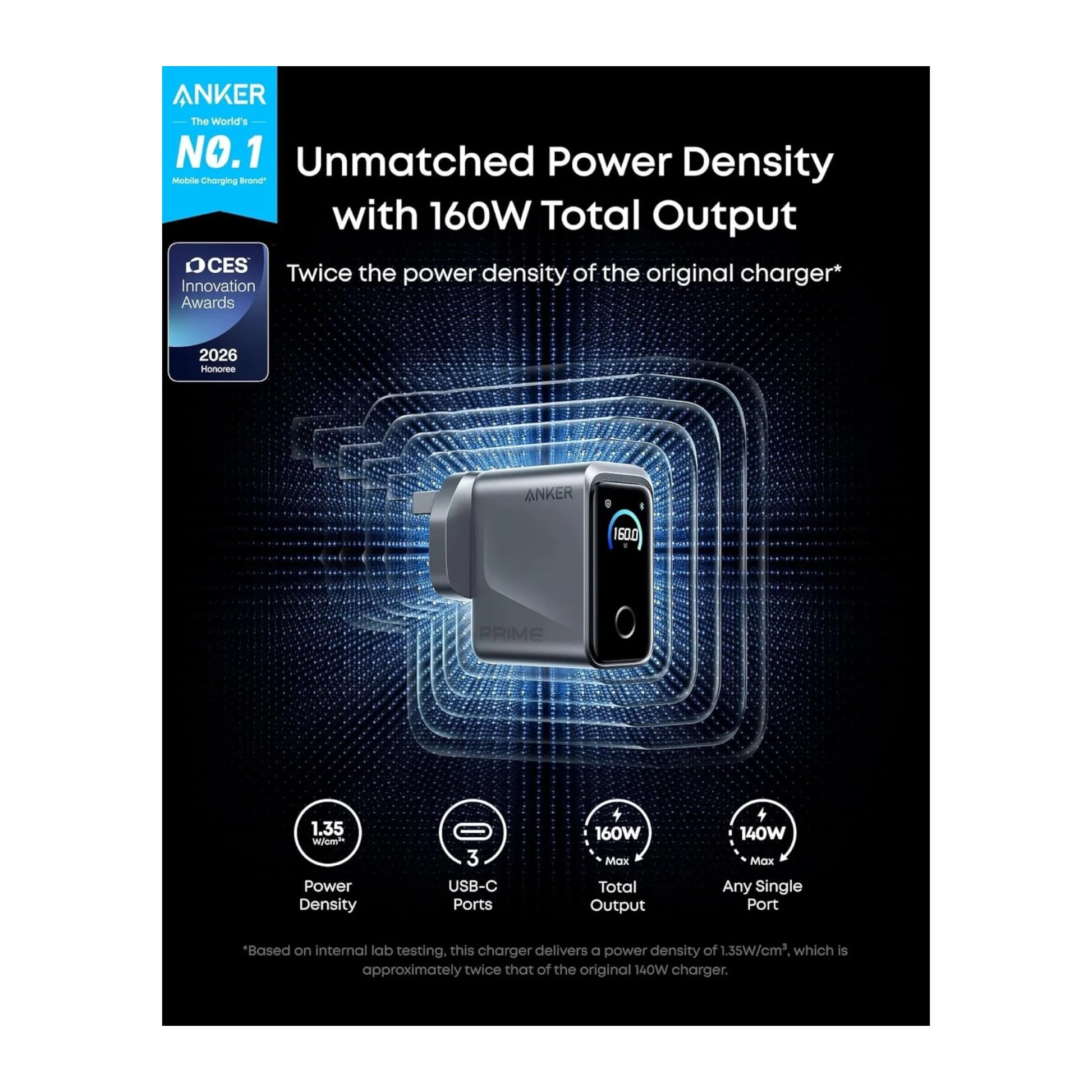 Anker Prime 160W 3-Port USB-C Charger at xStore in Qatar. Supports up to 140W fast charging at any port. Perfect for travel & work.