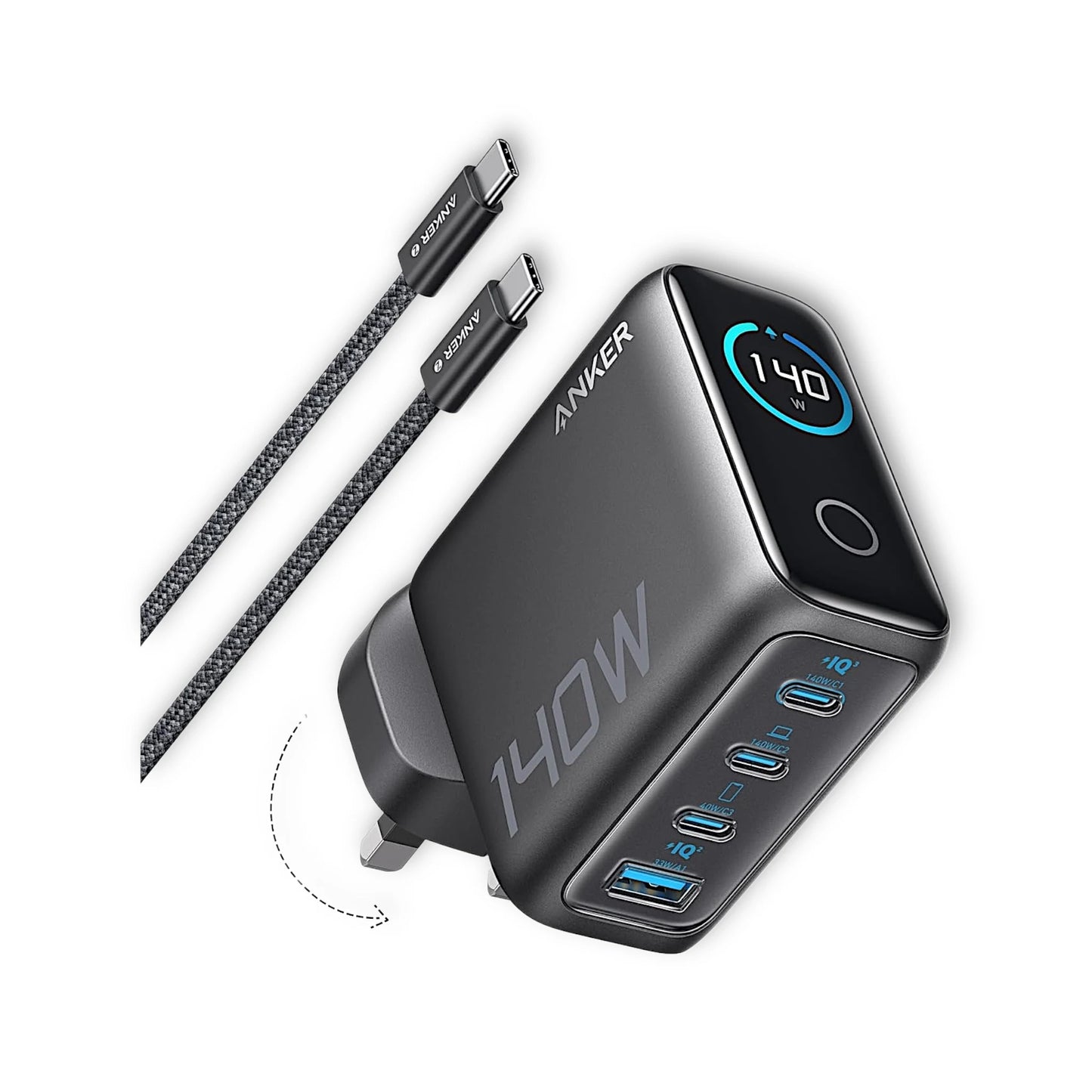 Anker 140W 4-Port GaN Fast Charger, Enjoy convenience of powering 4 devices with GaN technology. in Qatar at xStore.qa