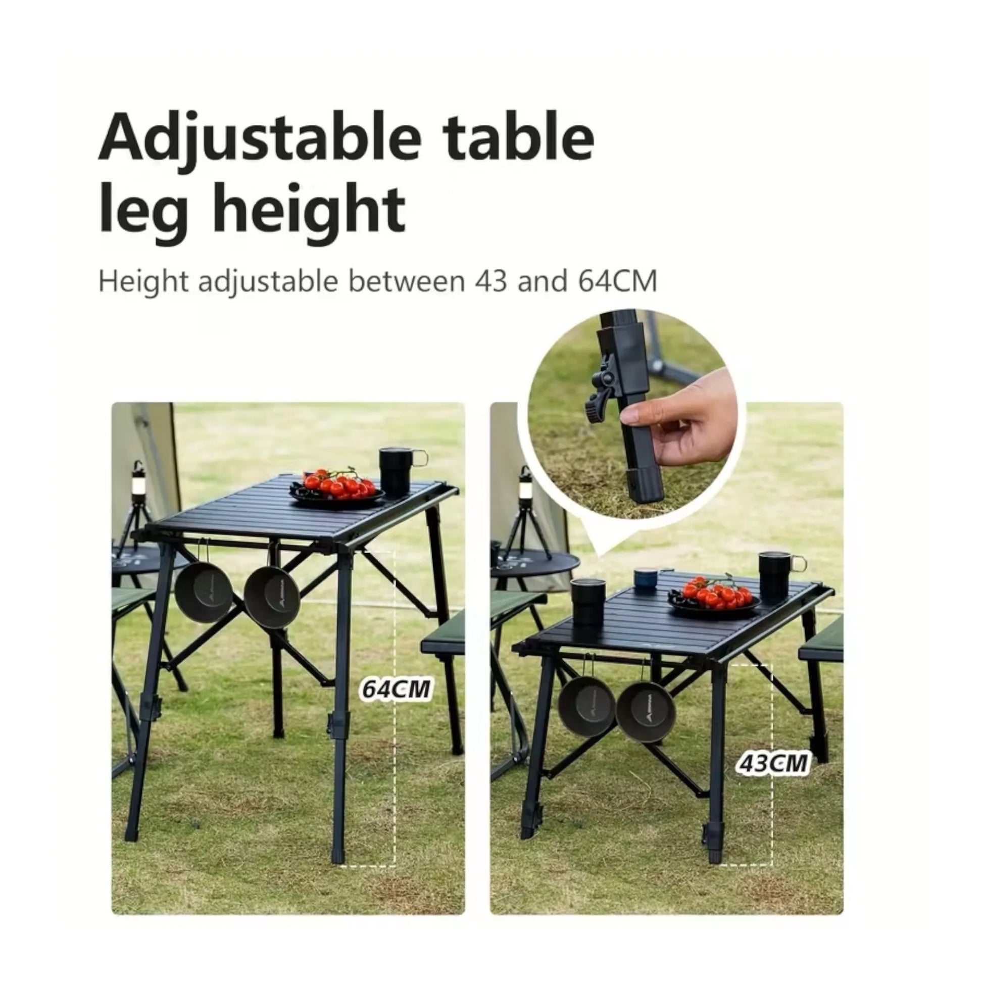 ‫احصل على طاولة تخييم قابلة للطي من اكس ستور في قطر. ألومنيوم متين، وزن ٤ كجم، ارتفاع قابل للتعديل، مثالية للطبخ، النزهات.