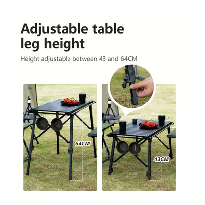 ‫احصل على طاولة تخييم قابلة للطي من اكس ستور في قطر. ألومنيوم متين، وزن ٤ كجم، ارتفاع قابل للتعديل، مثالية للطبخ، النزهات.