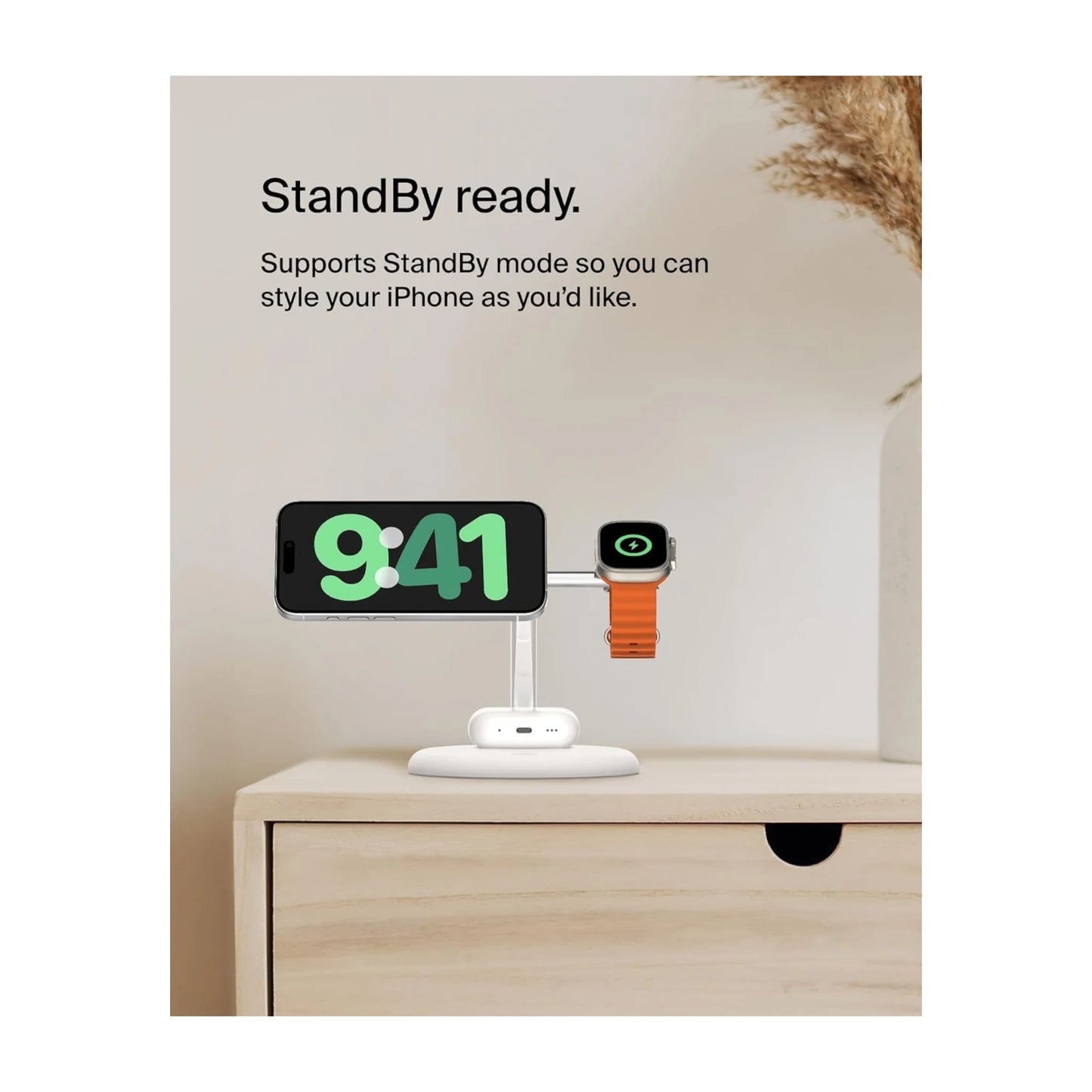 Belkin 3-in-1 Wireless Charging Stand with MagSafe, Qi2, fast charge for AirPods, Apple Watch, available at xStore.qa in Qatar.