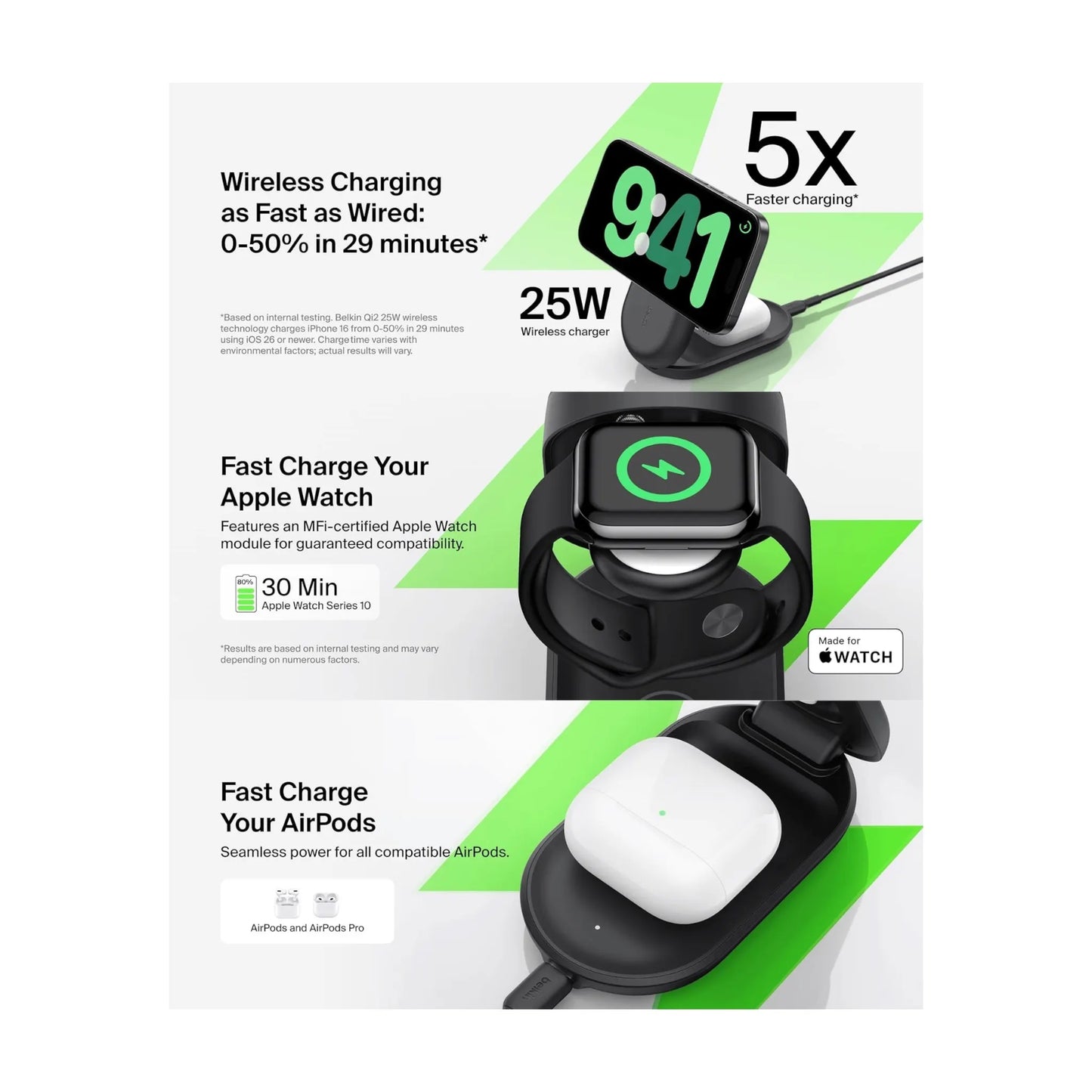 Belkin UltraCharge 3-in-1 MagSafe Charger 25W at xStore in Qatar. Fast wireless charging for iPhone, Apple Watch, & AirPods.