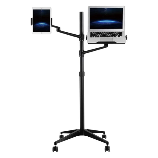 Adjustable Floor Stand, Dual Arms for iPad, Laptop, flexible and sturdy, ideal for multitasking setups, from xStore in Qatar.