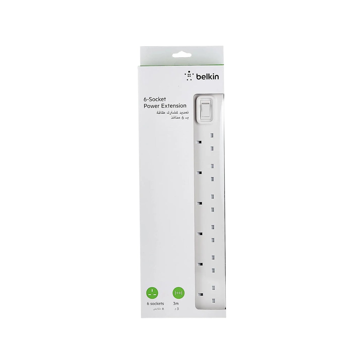 4. Belkin power extension strip with six outlets, durable design and power switch, perfect for home setups at xStore in Qatar.