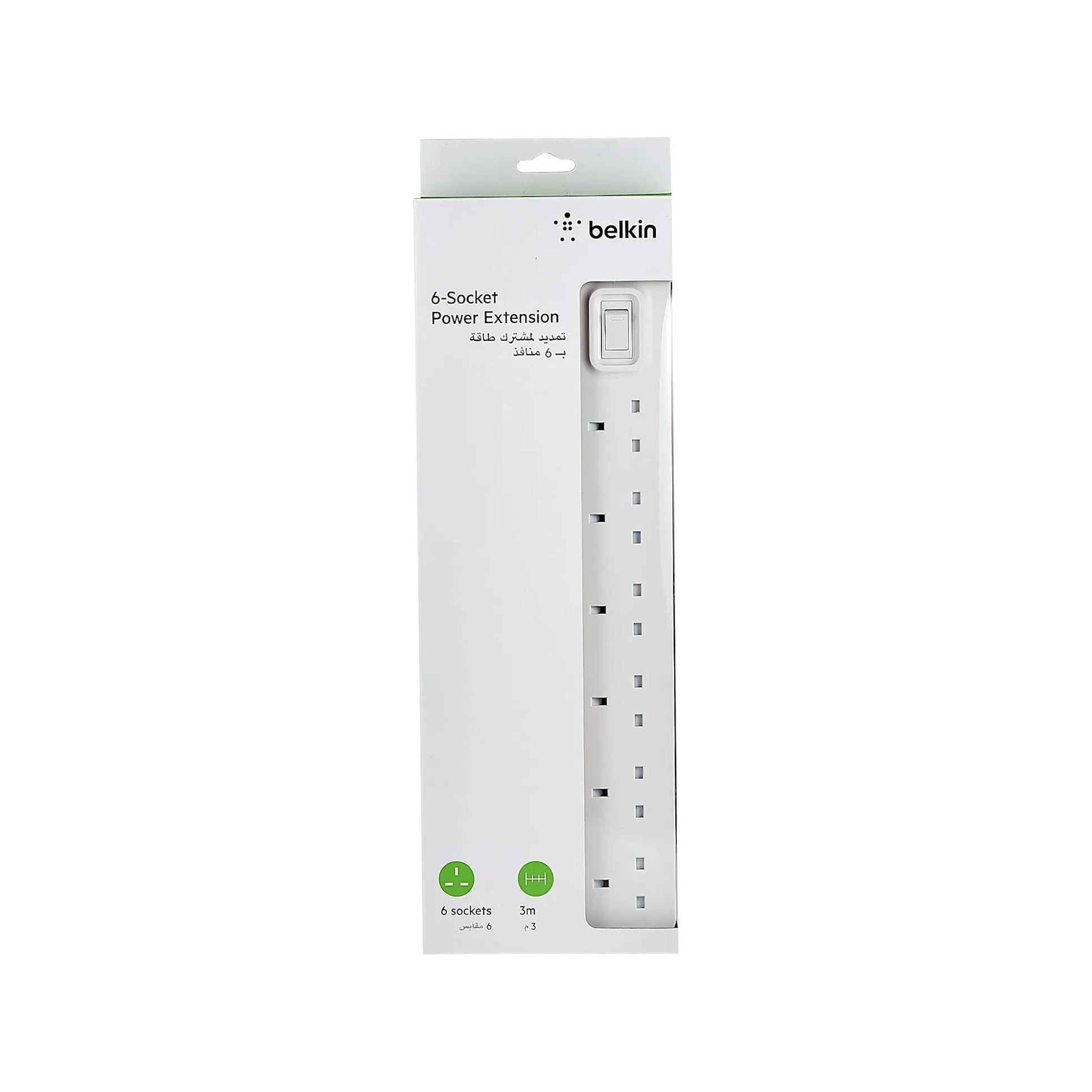 4. Belkin power extension strip with six outlets, durable design and power switch, perfect for home setups at xStore in Qatar.