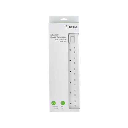 4. Belkin power extension strip with six outlets, durable design and power switch, perfect for home setups at xStore in Qatar.