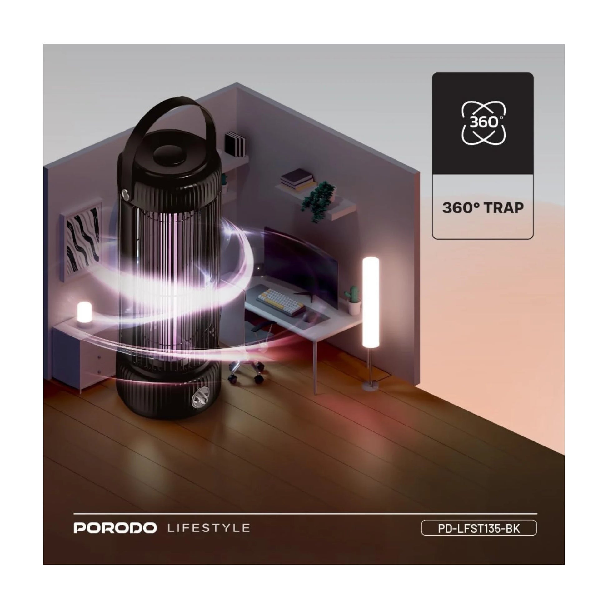 Porodo Mosquito Zapper 360° UV Portable Bug Killer, Built-in UV LED light for strong attraction. xStore in Qatar.