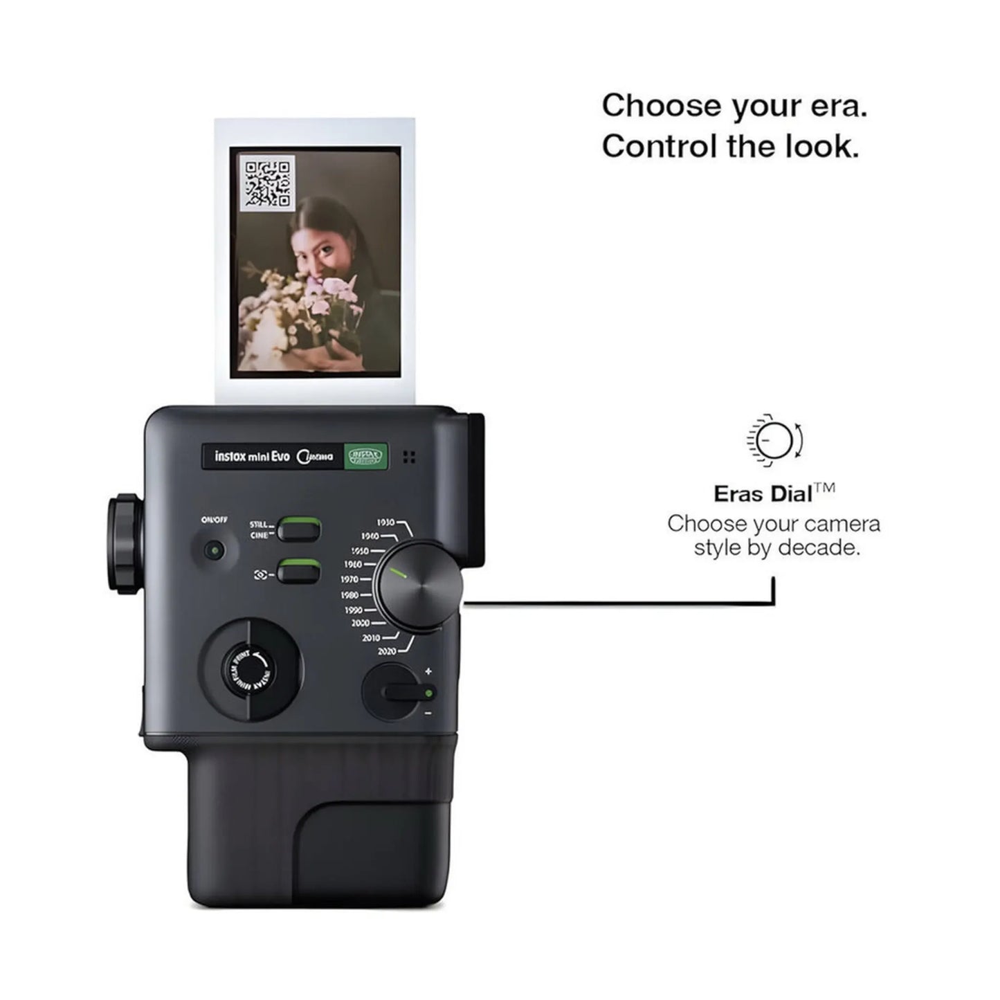 Fujifilm Instax Mini Evo Cinema Instant Camera, 1.54-inch color LCD screen for previewing shots & adjusting settings easily.